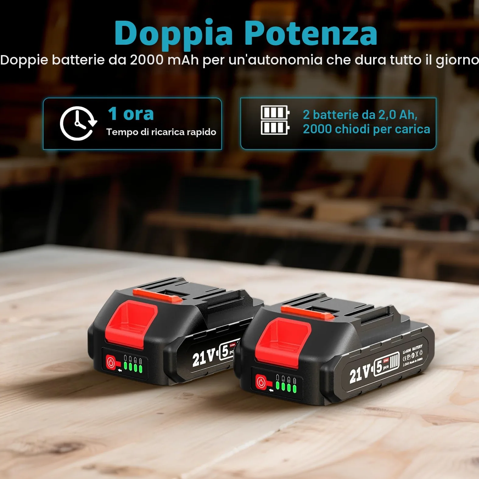 SEESII Chiodatrice Brad a Batteria, Pistola Sparachiodi Elettrica Calibro 18 con 2 Batterie da 2,0Ah e 1000 Pezzi di Chiodi e Graffette, Profondità di Inchiodatura Regolabile