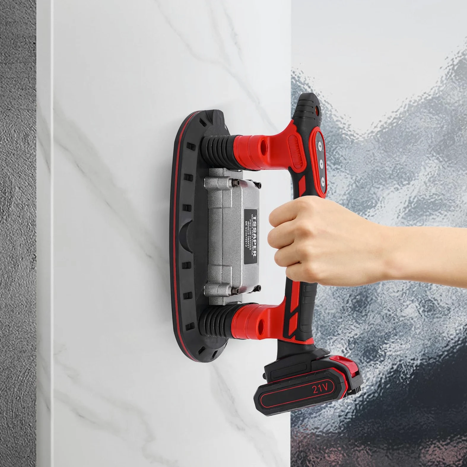 Strumento di vibrazione elettrico per piastrelle con ventosa a vuoto – 6 livelli di velocità per granito, vetro, ceramica e porcellana (strumento professionale per la posa delle piastrelle)