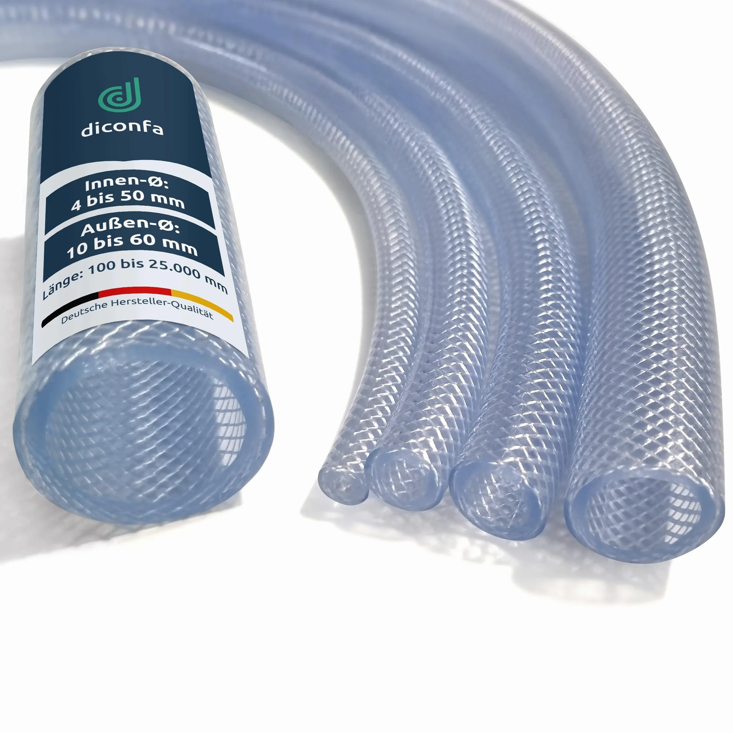 diconfa Tubo flessibile in PVC diametro da 10 a 60 mm - da 0,1m a 25 m lungo - 30/38 mm, 3500 mm (3,5 m) di lunghezza - Qualità alimentare - per aria compressa - per acqua potabile FDA KTW