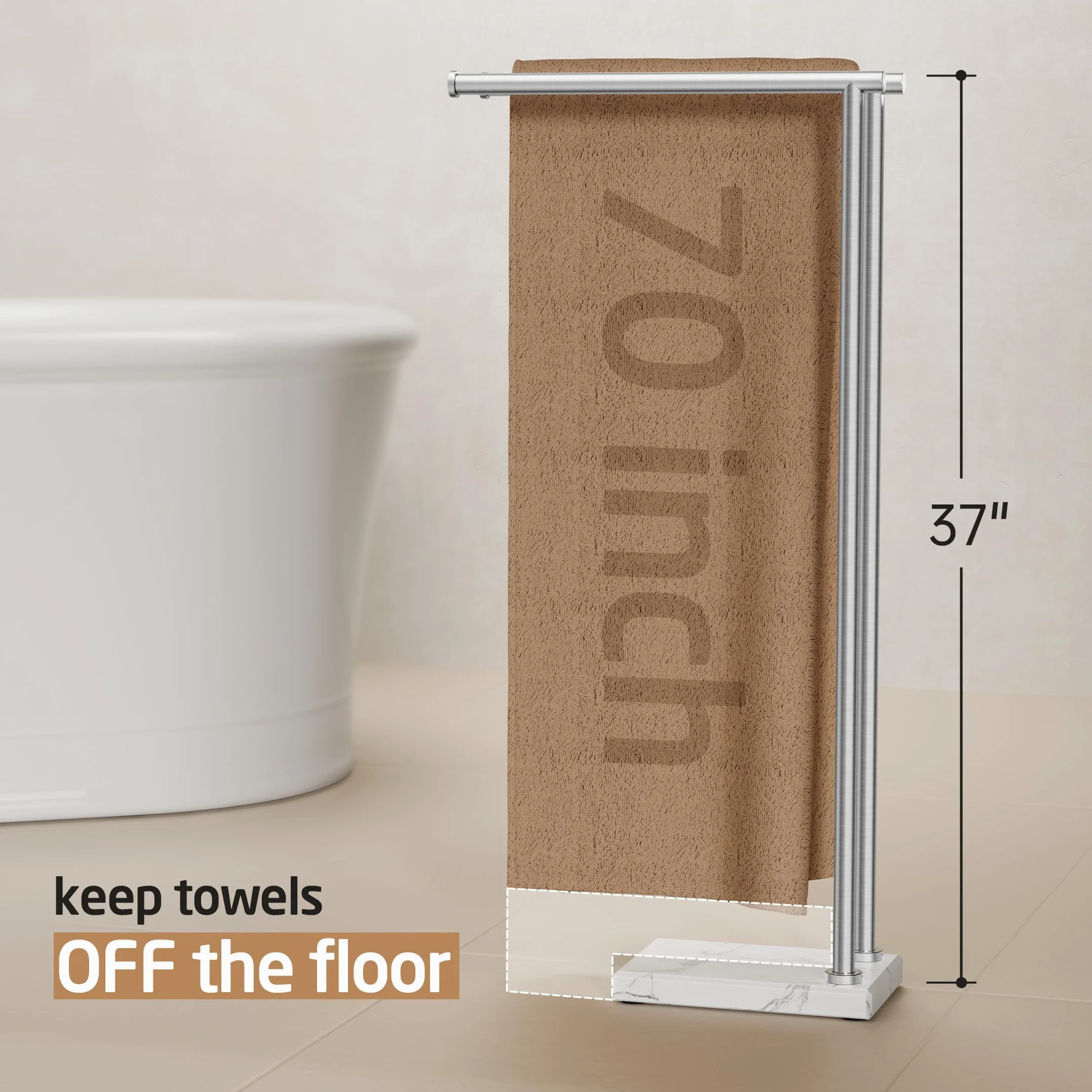 KES Porta Asciugamani Bagno da Terra Doppia Porta Asciugamani con 2X Più spesso Base Marmo Porta Asciugamano Acciaio Inossidabile 18/8 Portasalviette Spazzolato, BTH235-2