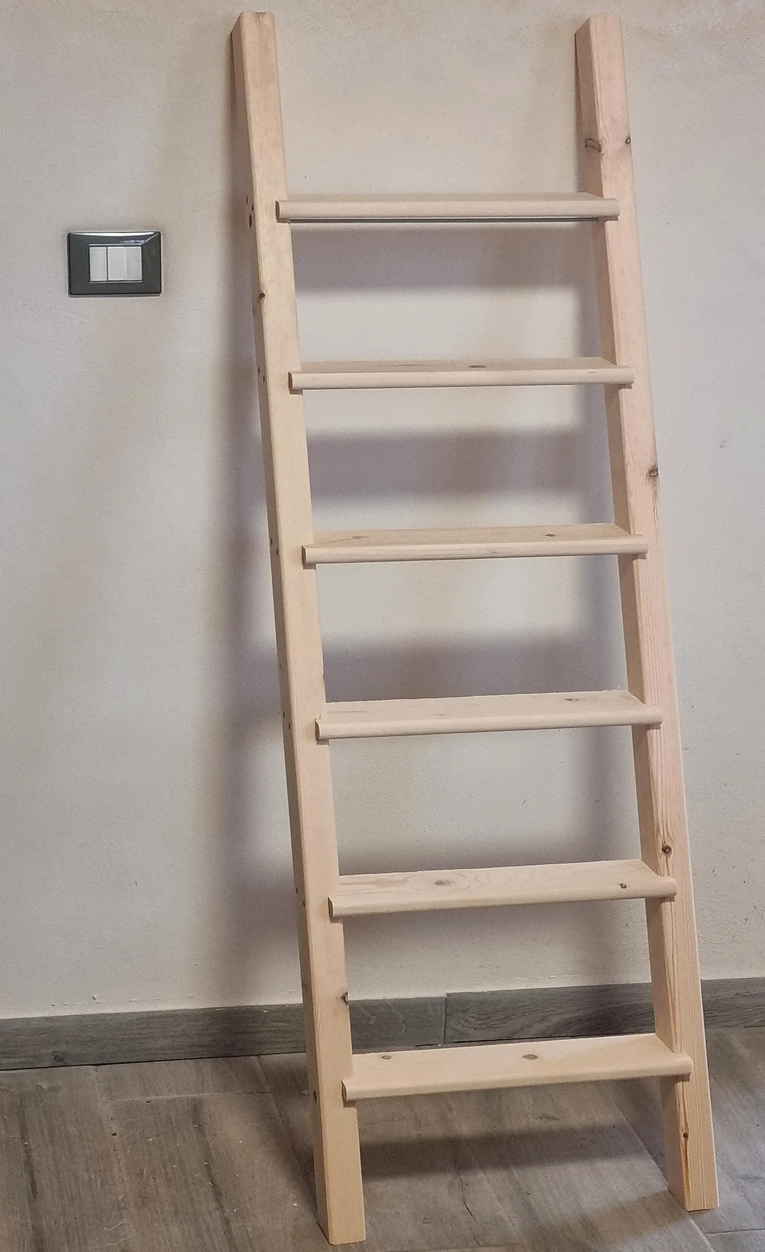 Scala a pioli in legno per soppalco letto a castello soffitta (Altezza cm 200, Larghezza cm 40)