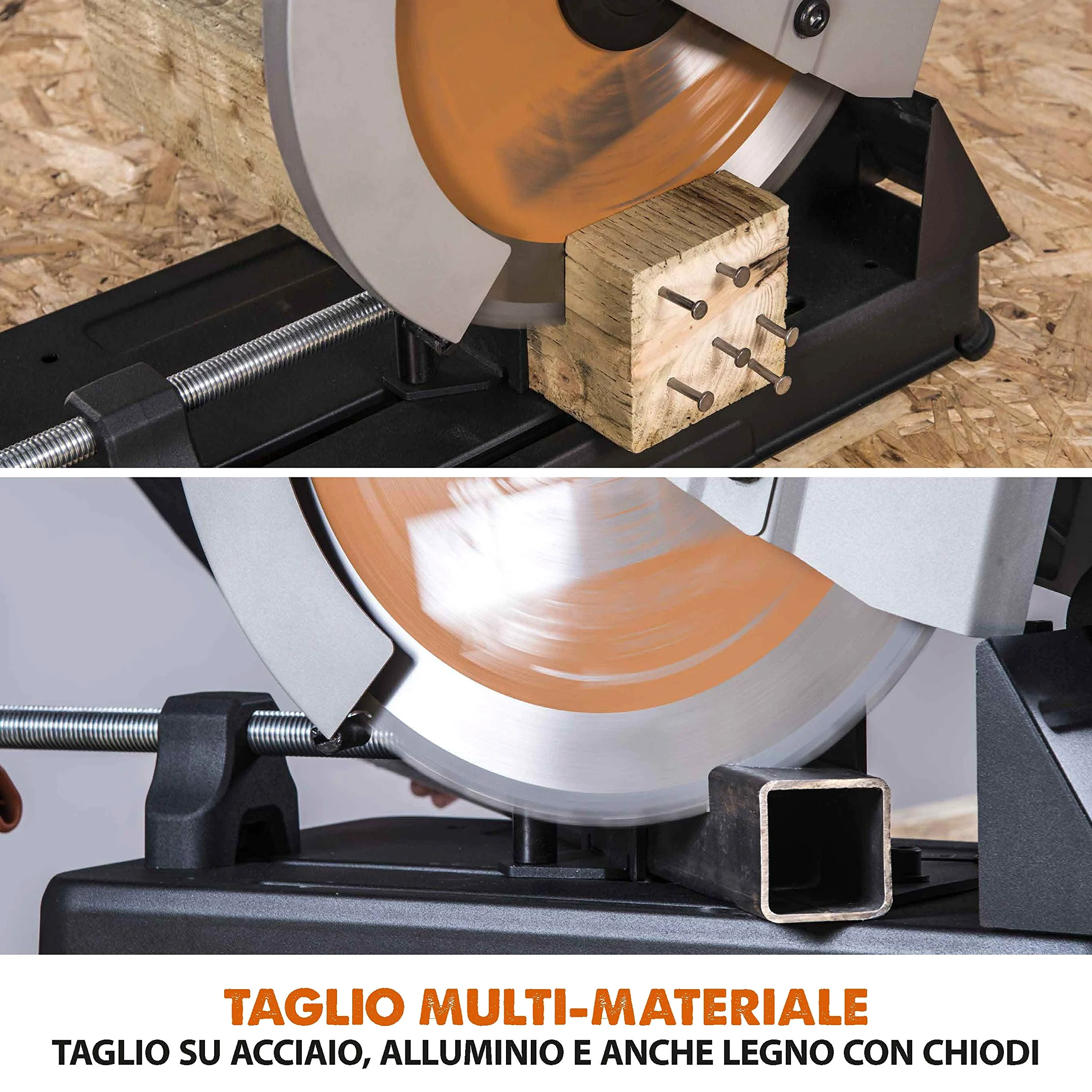 Evolution Power Tools 083-0003 R355Cps Troncatrice Per Ferro Multi Materiale, Esegue Tagli Su Acciaio, Alluminio, Plastica E Legno Anche Con Chiodi, 355 mm