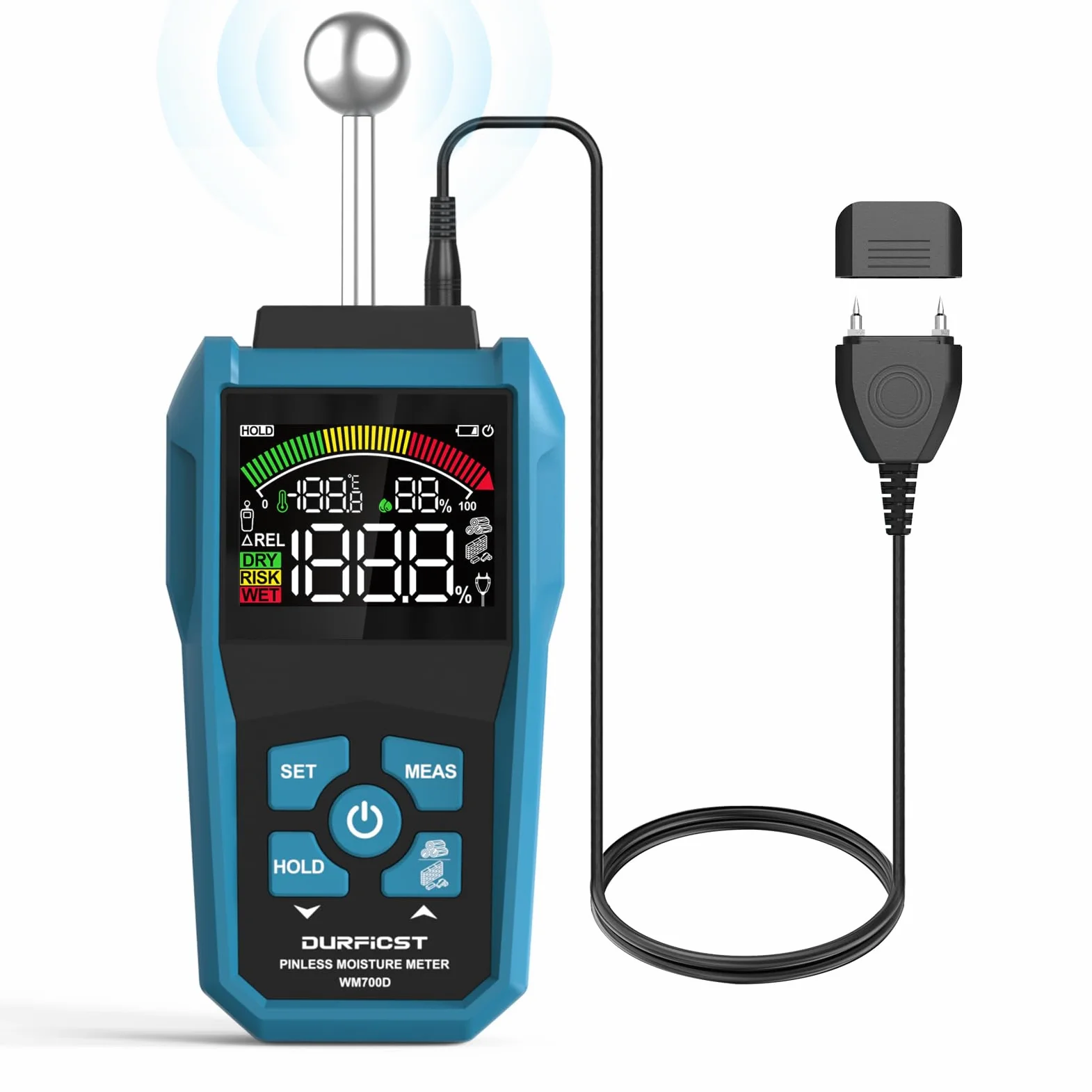 Misuratore di Umidità, DURFICST Igrometro Professionale,Misuratore Umidità Muri con LCD a Colori e Allarme Acustico, Profondità di Analisi 20-40 mm,per Legni, Parete, Pavimenti, Legno, Gesso