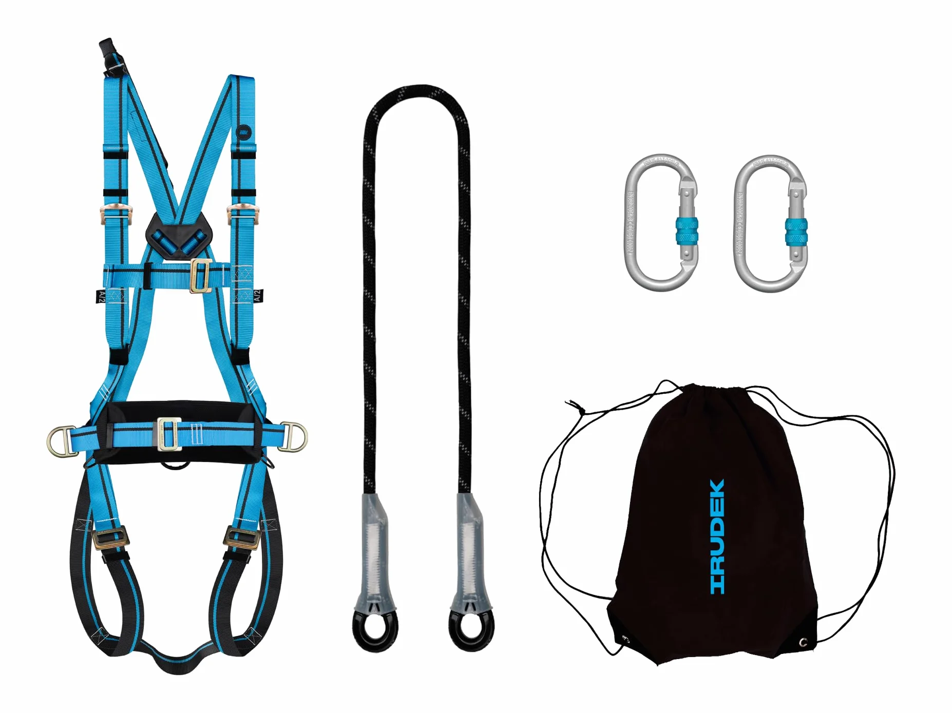 Irudek Teide Light L-XL – Sistema di Ritenzione per Lavori in Altezza con Imbracatura Light Plus 4, Cordino Nexion 150 cm, 2 Moschettoni Screw-Lock e Borsa