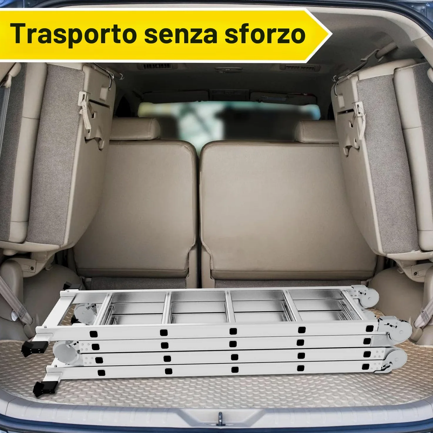 4 x 5 Scala multiuso pieghevole da 582 cm, 7 in 1 Scala Multifunzionale Alluminio con 2 piattaforma + Doppia puleggia, fino a 150 kg