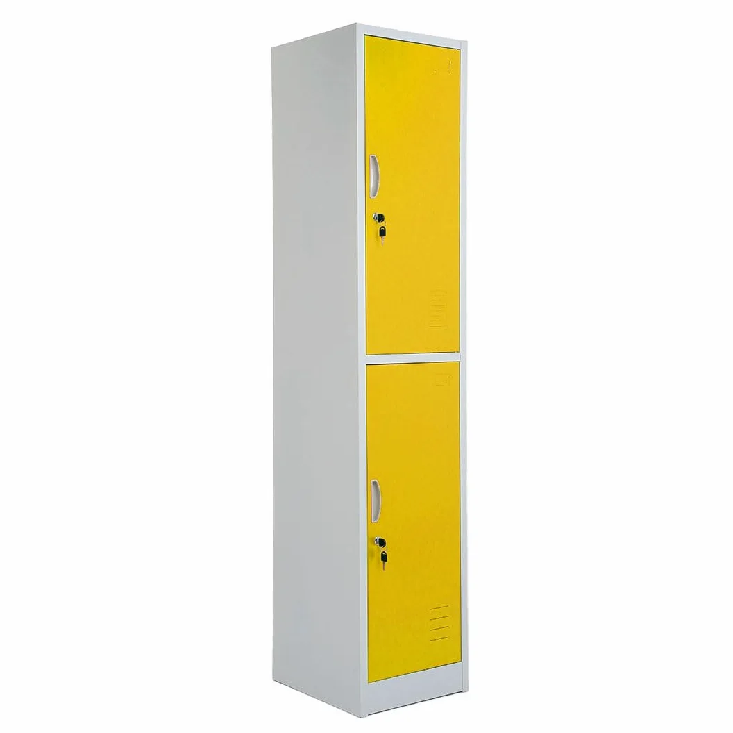 Danieli | Armadietto in metallo a 2 posti sovrapposti. Armadietto spogliatoio per palestra e ufficio con ante color giallo