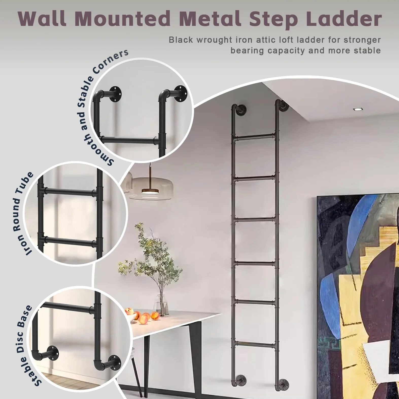 Scala a pioli in metallo montata a parete per soppalco di casa, 6,6 piedi/2 m 9,8 piedi/3 m di altezza, scala di ingresso per letto a castello, scala di uscita per finestre da seminterrato Yopappol(25