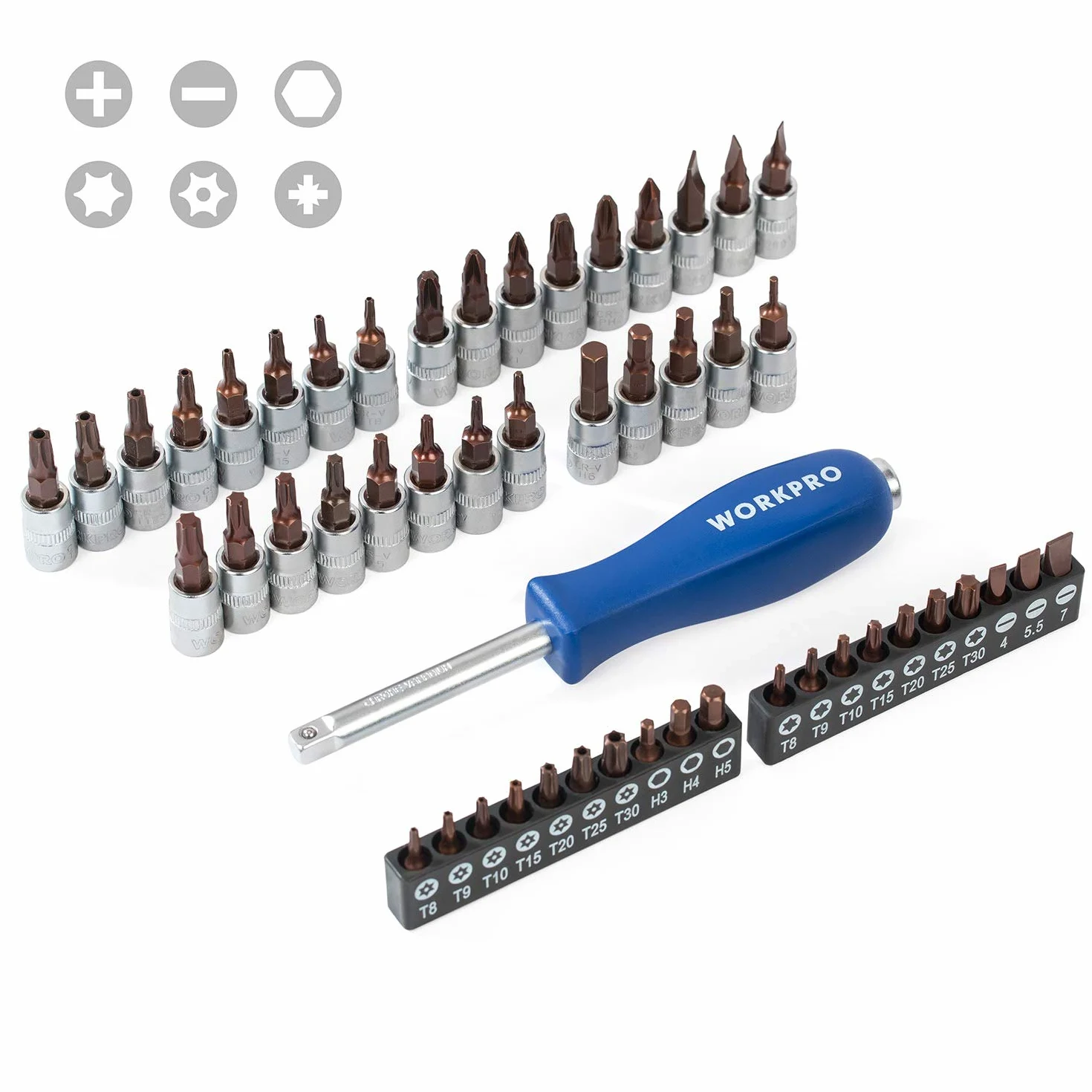 WORKPRO Set di Chiavi a Bussola e Cricchetto 1/4"+ 3/8"+ 1/2" 172 Pezzi, Bussola Metrica Cr-V con Chiavie a Cricchetto a Sgancio Rapido a 72 Denti, Utile per Riparazioni Auto, Profi, Meccanico