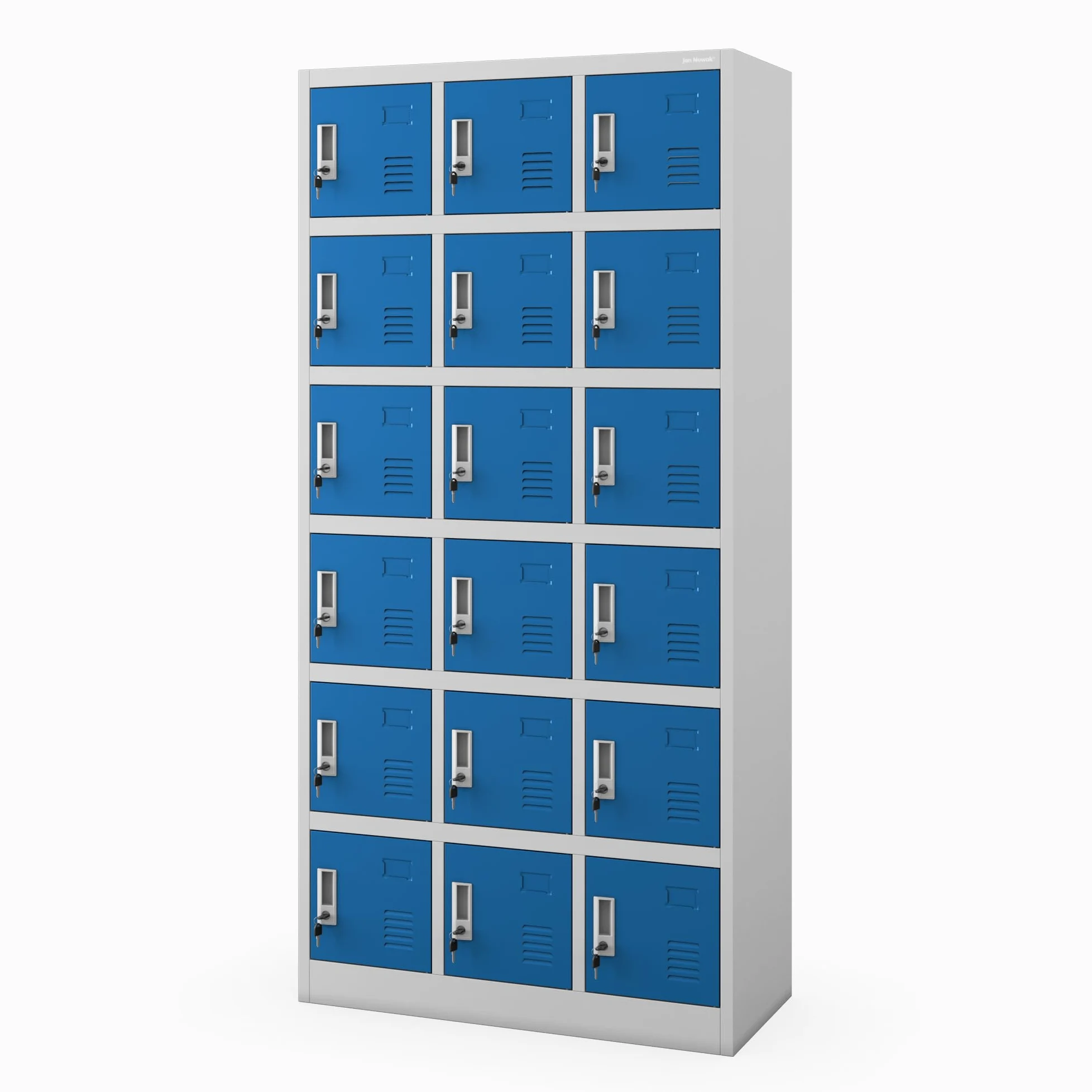 Jan Nowak Armadietto spogliatoio Armadio metallico con 18 Scomparti Fessure di ventilazione Rivestimento in polvere 185 cm x 90 cm x 40 cm (Grigio-Blu)