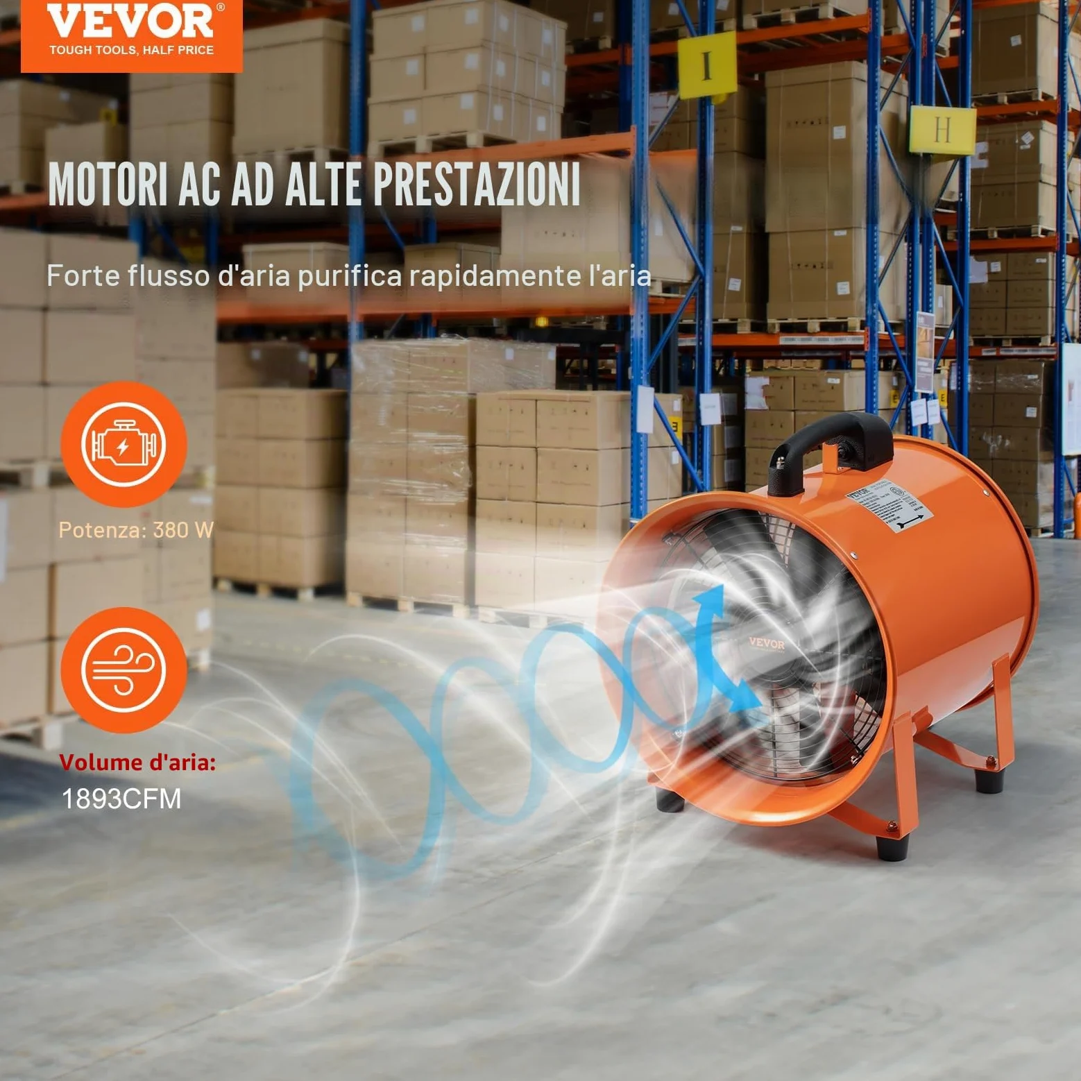 VEVOR Ventilatore di Scarico Motore 255W Estrattore d'Aria Condotto Industriale 254 mm Tubo di Scarico 5m Volume d'Aria 1720 CFM Ventilatore di Scarico per Estrarre Polvere Fumo Velocità 2830 giri/min