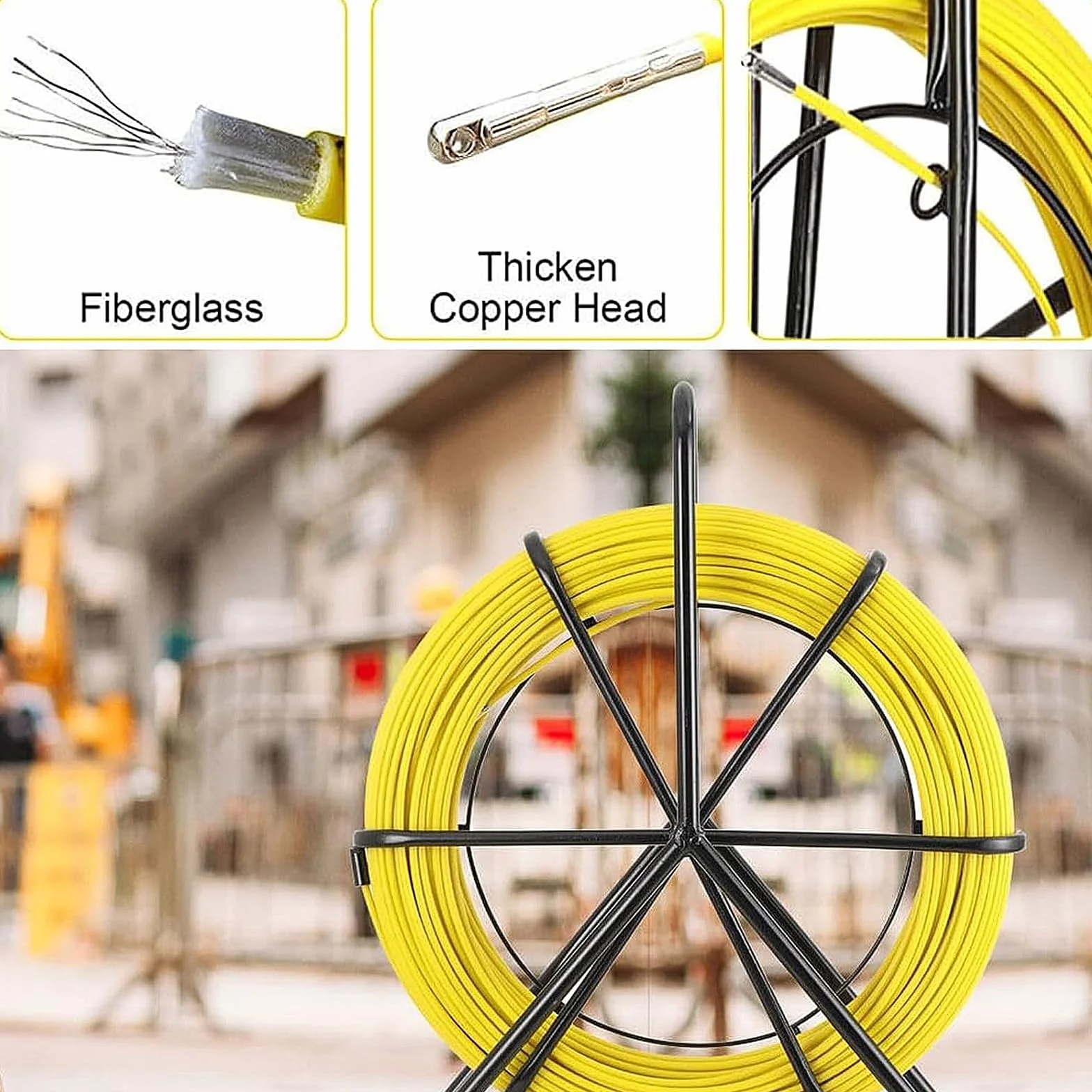 6mm x 100m Sonda Passacavi in Fibra di Vetro, Strumento per l'Installazione di Cavi Elettrici in Fibra di Vetro, Infilatore per Cavi per Condutture