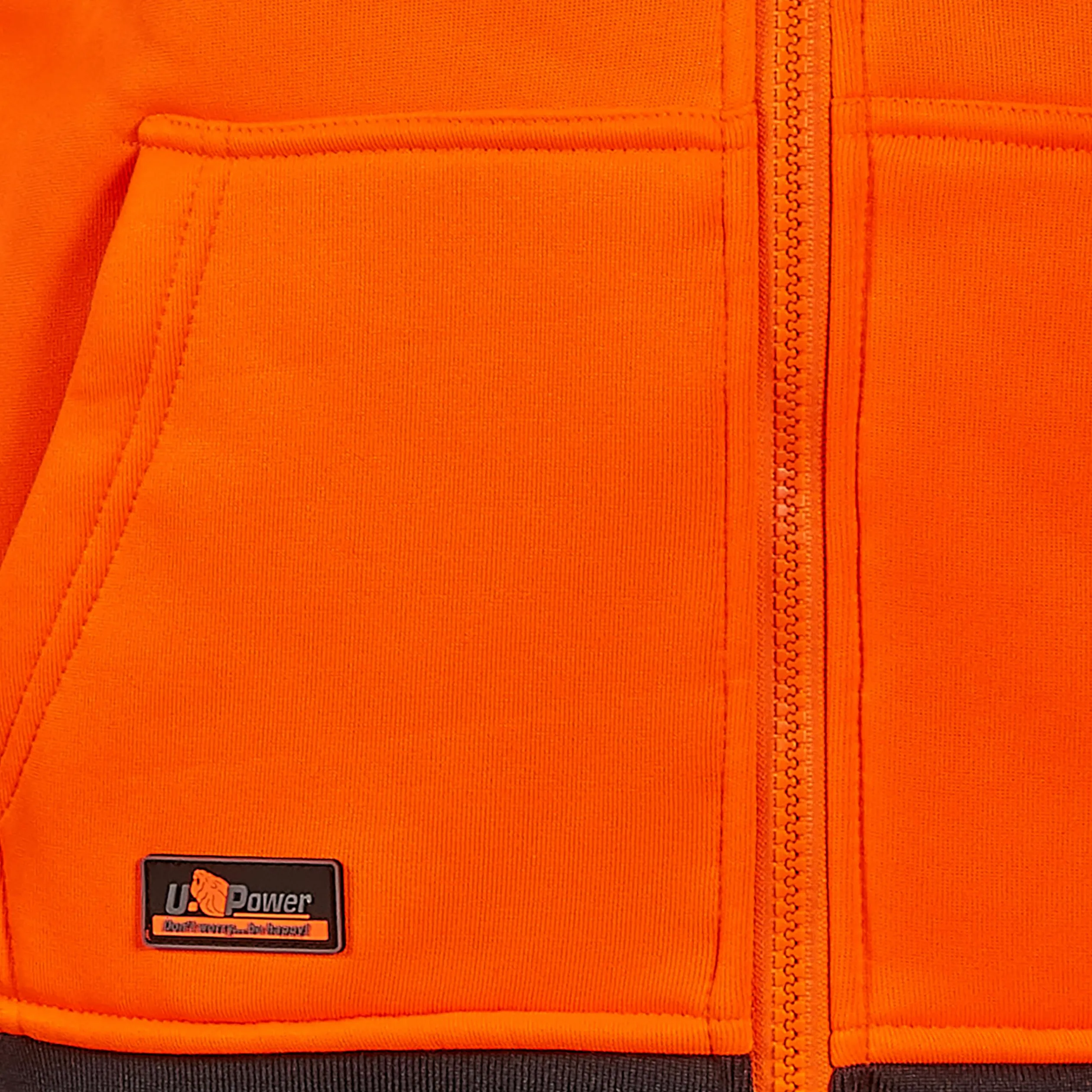 U-Power MELODY, Felpa, Abbigliamento da lavoro confortevole, Tessuto Softshell, Cappuccio rimovibile e regolabile, Giacca con zip intera, Tasche larghe sul fondo, Collo alto (ORANGE FLUO_M)
