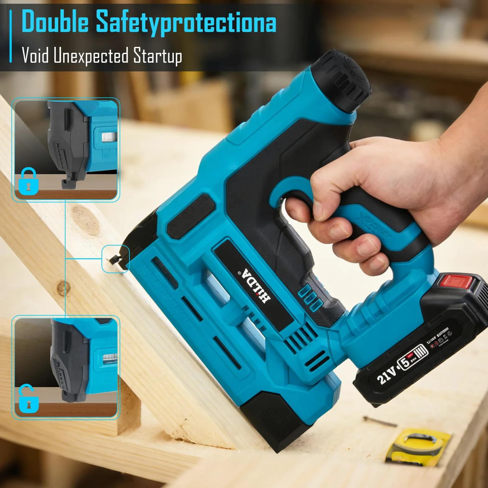 Set di chiodatrice elettrica a batteria Chiodatrice e graffatrice 2 in 1 con 2 batterie da 2.0Ah, 1000 chiodi/graffette inclusi - Profondità di chiodatura regolabile lavori di falegnameria e fai da te