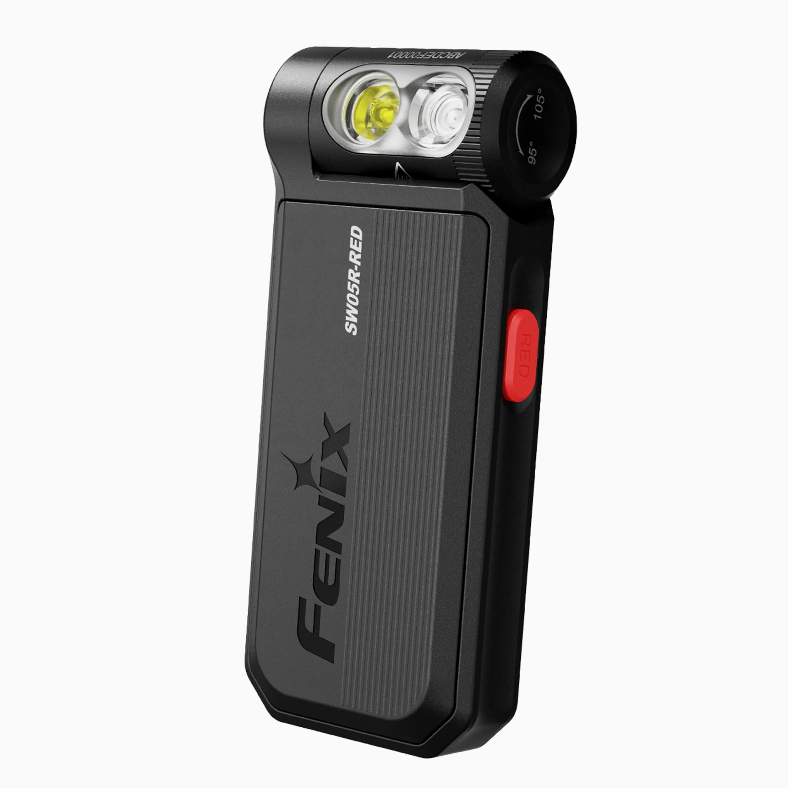 fenix SW05R-Corpo rosso, nero | LED bianchi e rossi | Torcia ricaricabile per ispezione e sicurezza | 150 lumen | 39 m | 49 ore max | Luce bianca a 3 livelli | Luce rossa da 10 lumen | Testa rotante a