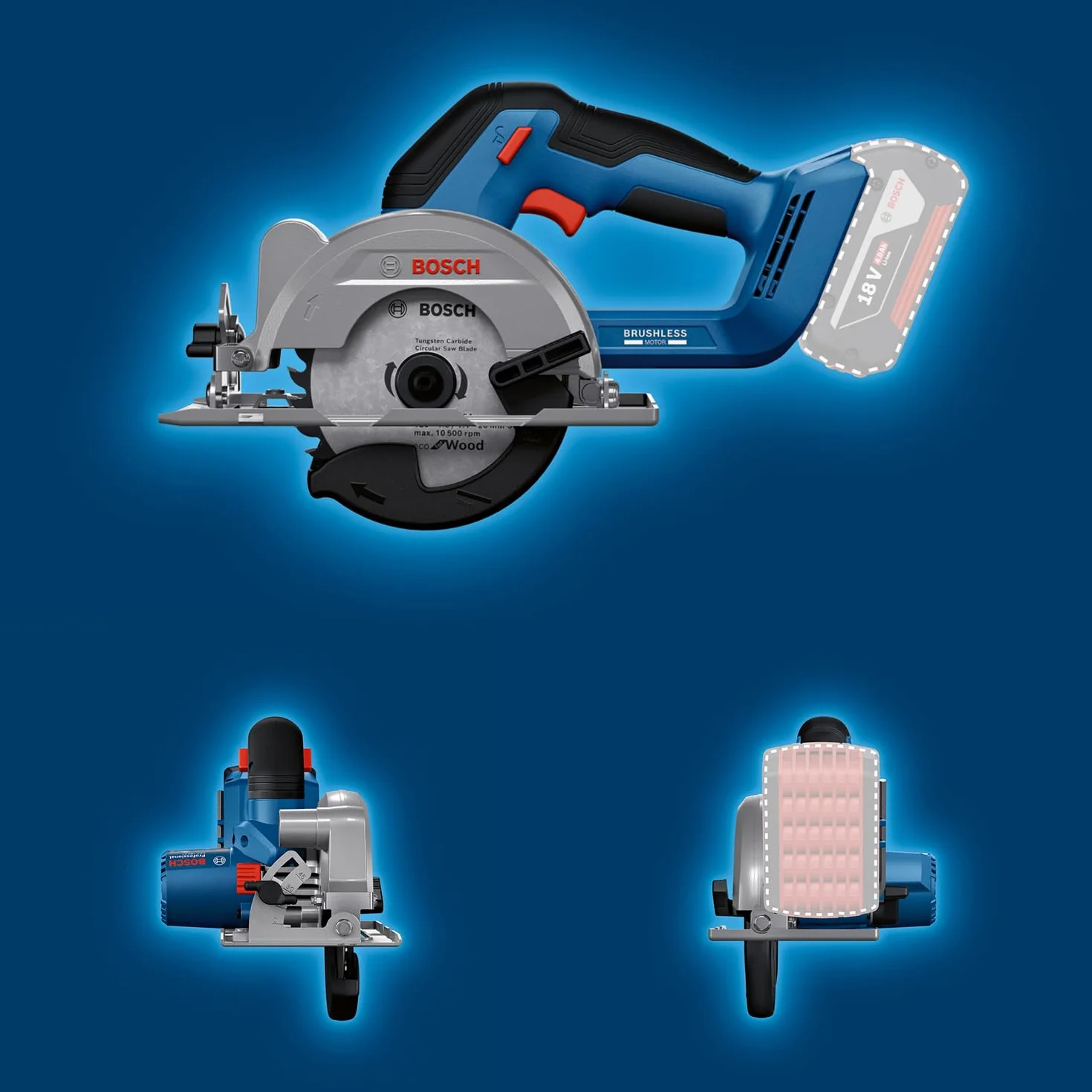 Bosch Professional 18V System Sega circolare a batteria GKS 18V-51 (motore brushless, incl. 1 lama (140 mm), guida parallela, senza batteria/caricabatteria)