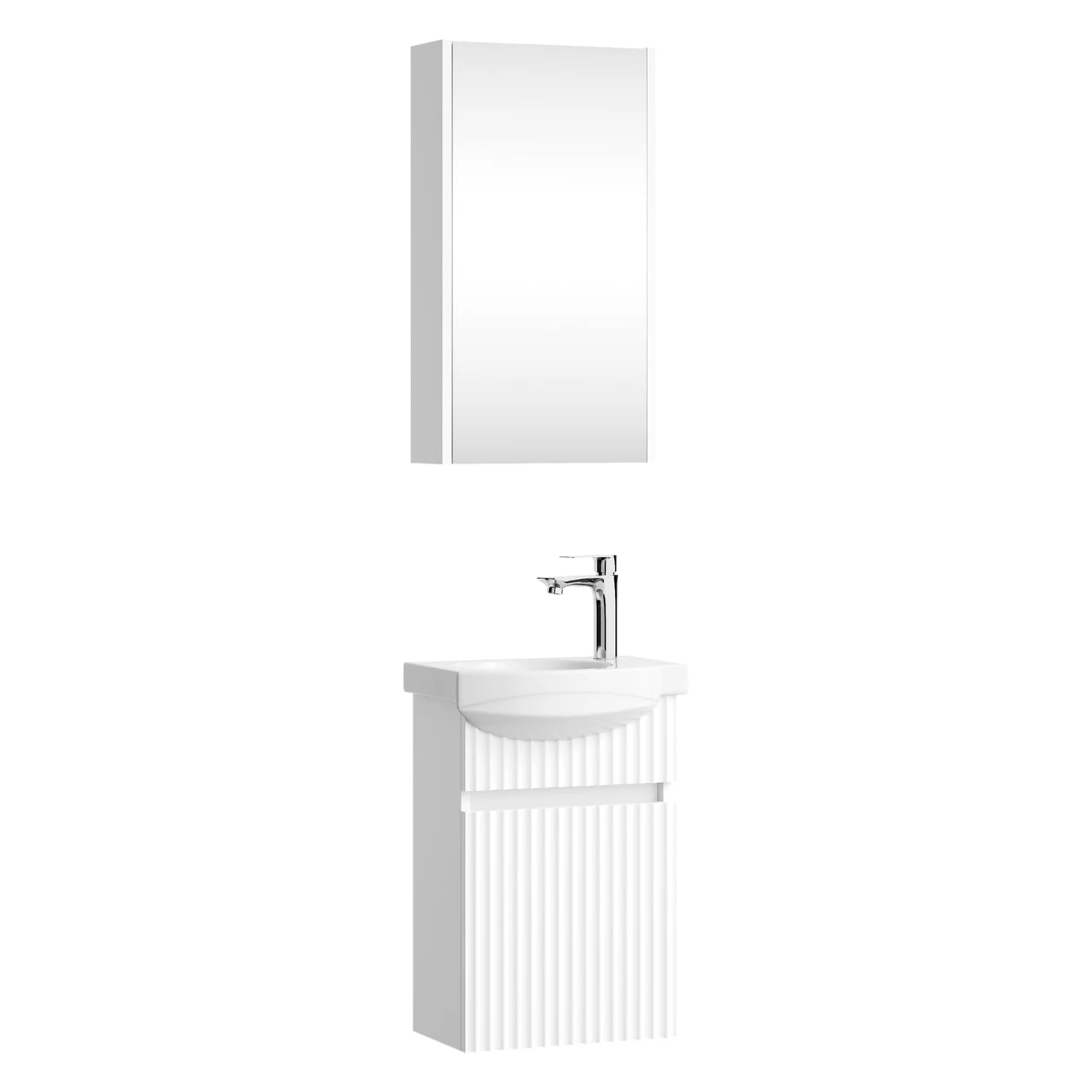 Planetmöbel Lavabo con mobiletto, 40 cm, con lavabo in ceramica e armadietto a specchio, set di mobili da bagno, bianco opaco