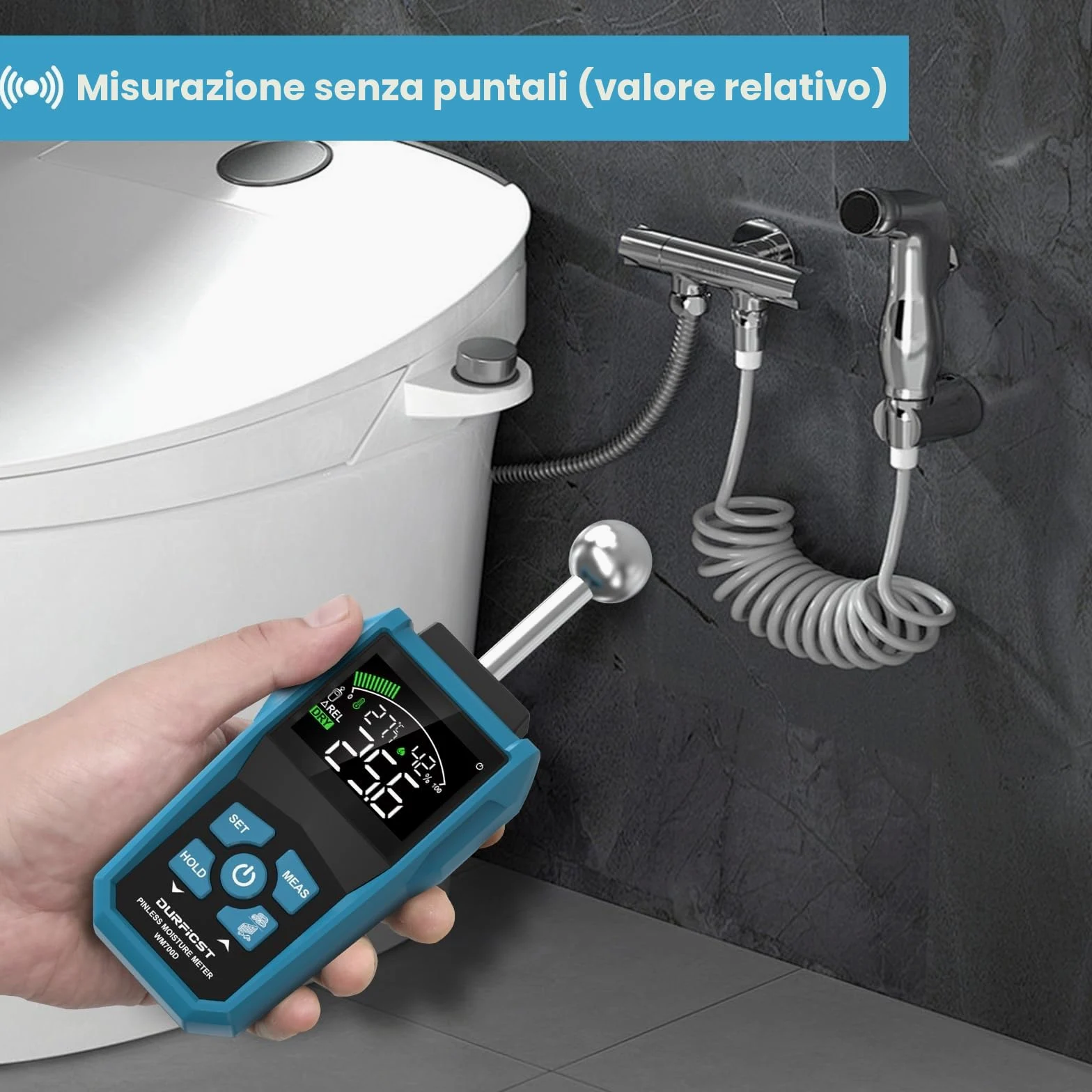 Misuratore di Umidità, DURFICST Igrometro Professionale,Misuratore Umidità Muri con LCD a Colori e Allarme Acustico, Profondità di Analisi 20-40 mm,per Legni, Parete, Pavimenti, Legno, Gesso