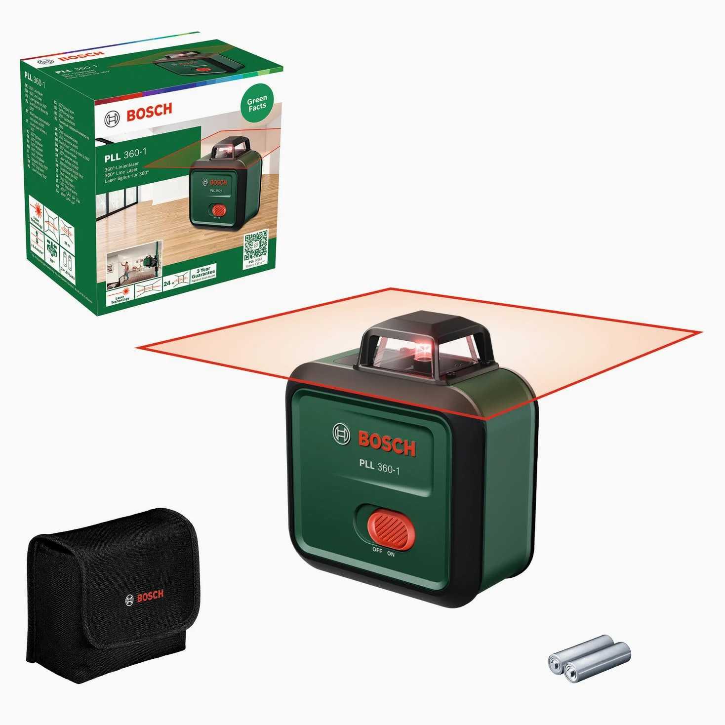 Bosch Livella laser PLL 360-1 (livella laser autolivellante a 360°, precisione ±0,4 mm/m, raggio d'azione 12 m, funzione di inclinazione, in confezione di cartone)