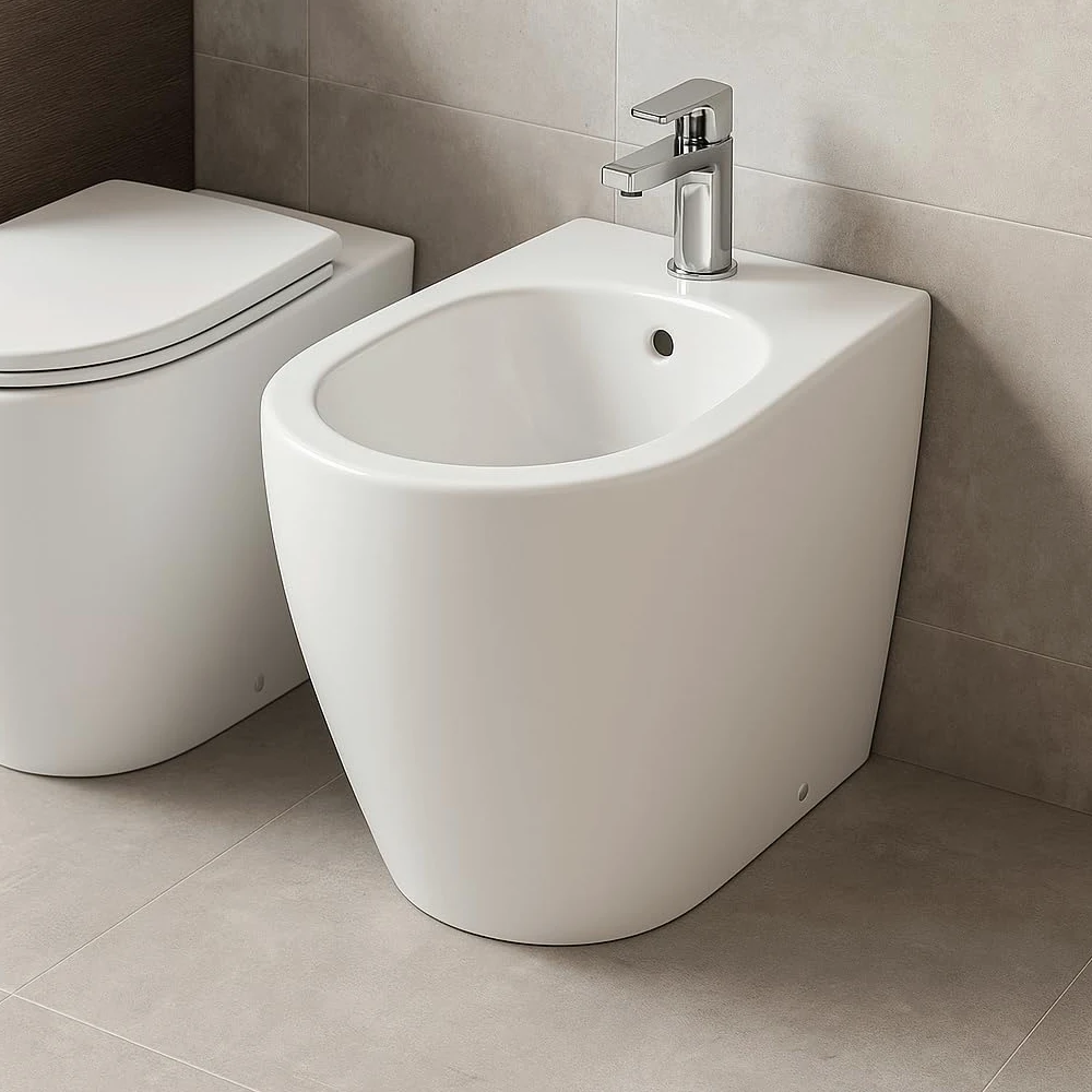 Bidet Filo Muro Infinity Bianco Lucido, Made in Italy – Sanitari Bagno Filomuro Moderni a Terra, Design Elegante e Raffinato - Facile Installazione, Alta Qualità e Comfort (Bidet, Bianco Lucido)
