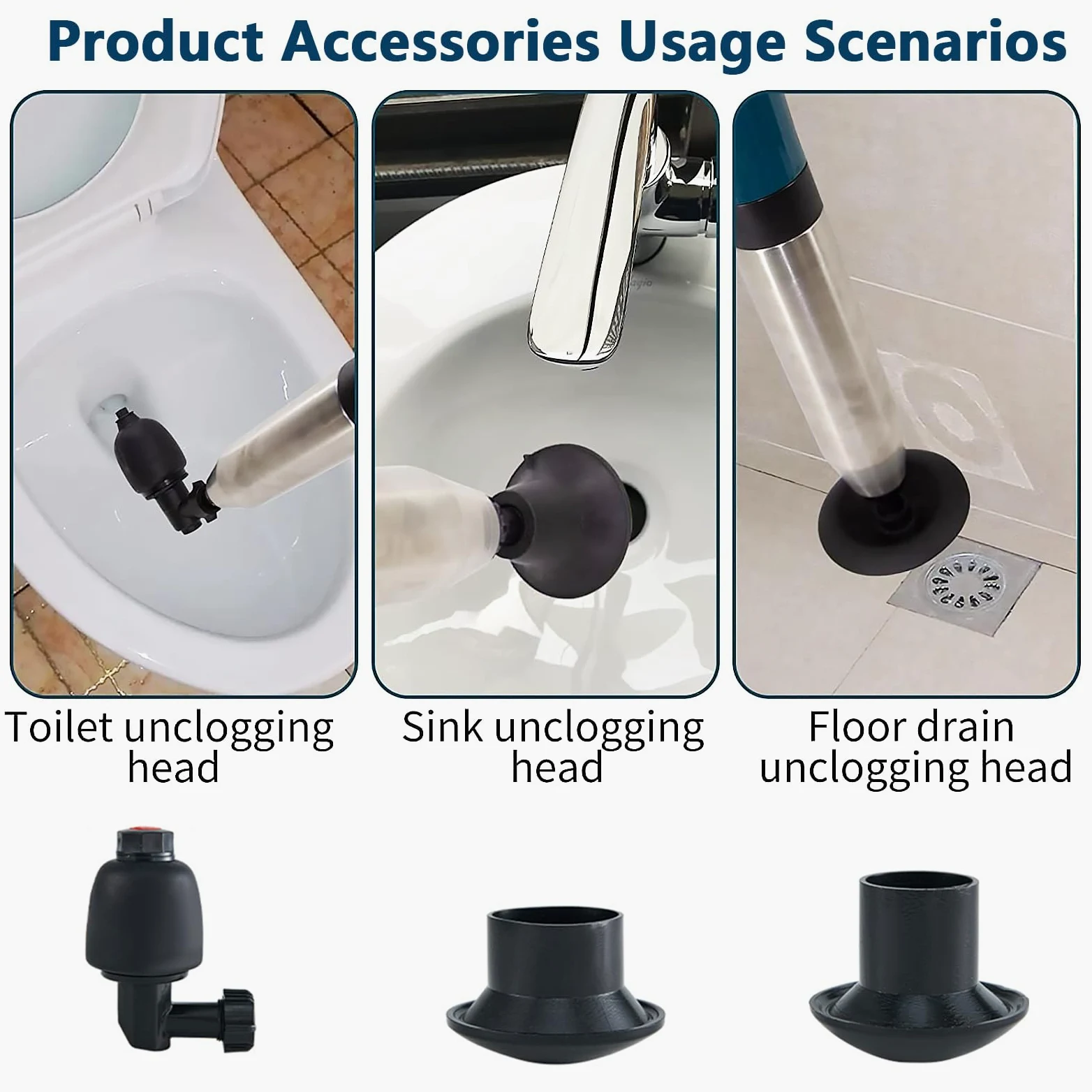 Stantuffo per WC Pulitore per Tubi, ad Aria Compressa ad Alta Pressione con Barometro 5 Adattatore in Gomma Sbloccatore di Scarico Macchina per la Pulizia dei Tubi per Bagno Cucina WC