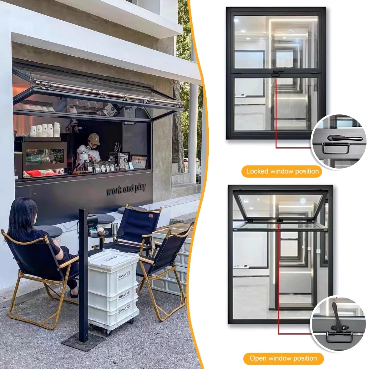 Finestre Pieghevoli Food Truck, Finestra Scorrevole Vetro A Filo, Porta Per Chiosco, Doppia Ghigliottina, Finestra Verticale Ventilazione, Per Bar(WxH 105x100cm/41.3x39.4")
