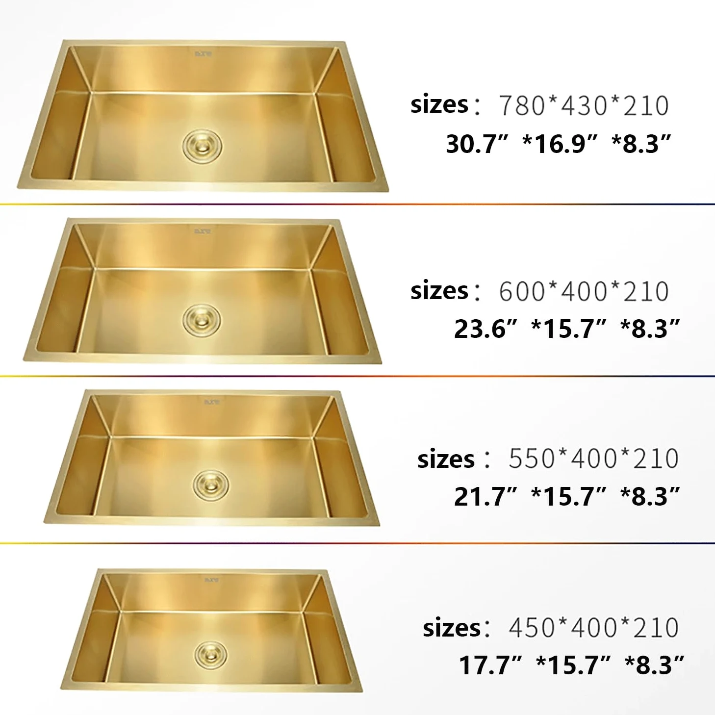 Lavello da cucina in oro Lavandino in Acciaio Inox Vasca Unica Lavabo da Cucina Incasso al mobile Lavandino Commerciale Con miscelatore Cestello di scarico for cucine,balconi,bar(60*40cm(23.6"*15.7"))