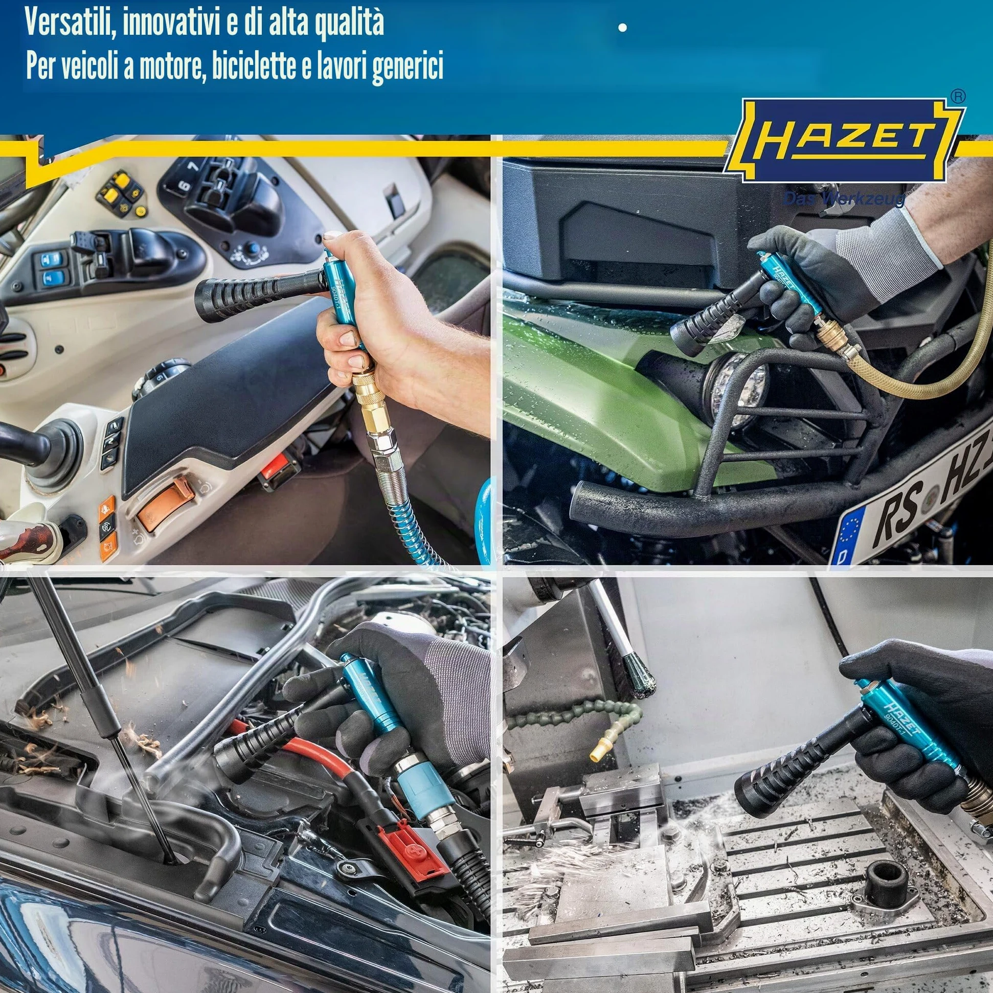 HAZET turbo air gun 9040T-1, ugello a turbina che genera un potente impulso daria, pressione di esercizio di 6 bar con impugnatura ergonomica, per la rimozione rapida di trucioli