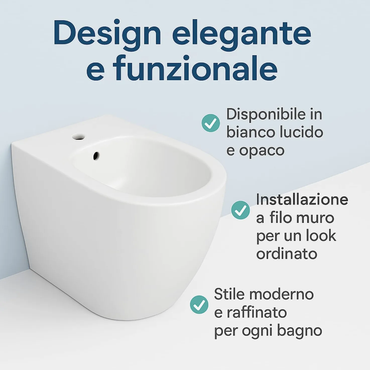 Bidet Filo Muro Infinity Bianco Lucido, Made in Italy – Sanitari Bagno Filomuro Moderni a Terra, Design Elegante e Raffinato - Facile Installazione, Alta Qualità e Comfort (Bidet, Bianco Lucido)