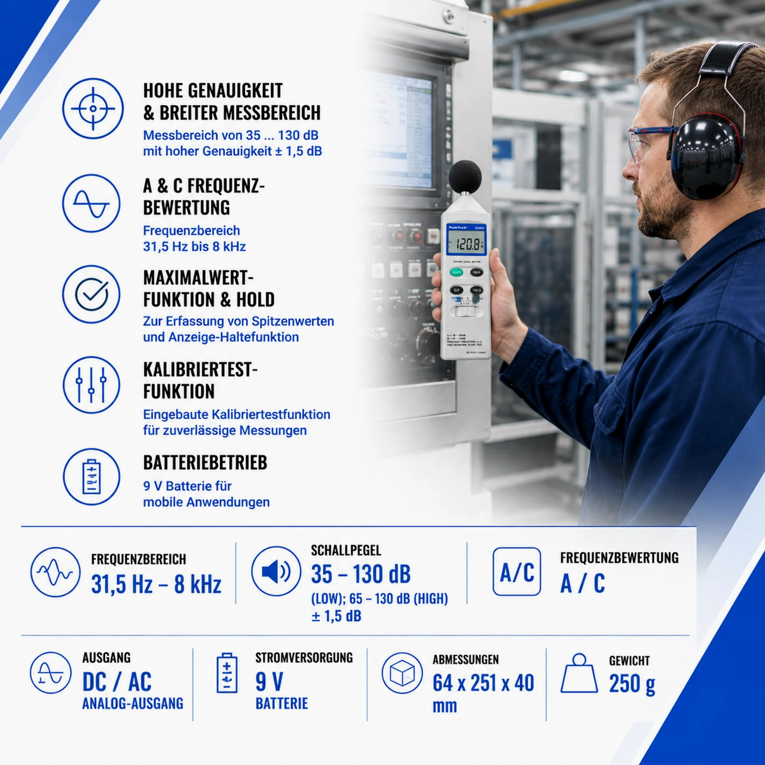 PeakTech Misuratore sonoro digitale, 3 1 2 cifre