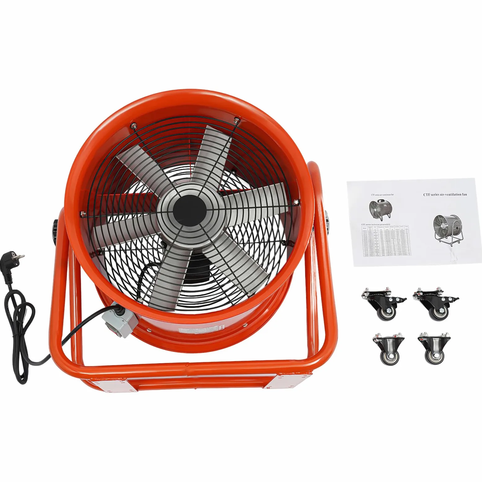 Ventilatore industriale 280 Pa, 15000 m³/h, 2800 rpm, con 6 pale, angolo regolabile, design valvola monouso, ventilatore industriale a basso rumore con motore in rame, griglia di protezione dei freni