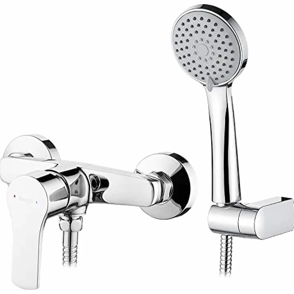 Ibergrif M12057 Miscelatore doccia con soffione, sistema doccia a parete con supporto regolabile e flessibile 150 cm