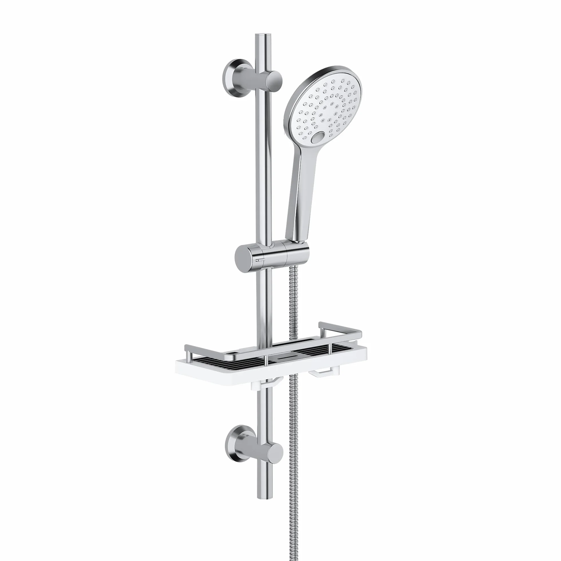 Görbach Colonna doccia Cromata 70 cm in Acciaio Inox a Parete con Mensola Doccia Asta doccia con Staffe di Fissaggio Regolabili, senza Rubinetto,con Doccetta a 3 funzione (HBD12CP + Mensola)