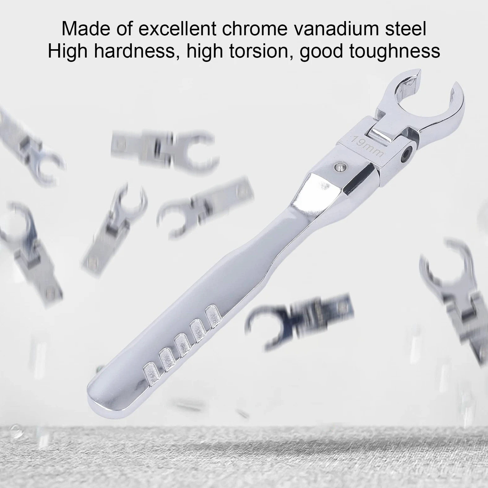 ViaGasaFamido Adattatore per Chiave a Cricchetto con 8 Testine Girevoli 180 Gradi, Acciaio Cromo Vanadio, 9-19mm, Set Sostituibile per Manutenzione Auto e Moto
