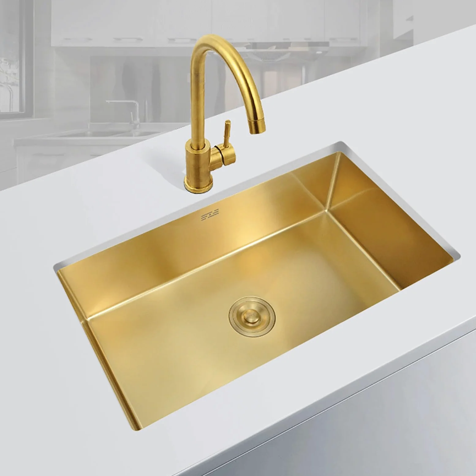 Lavello da cucina in oro Lavandino in Acciaio Inox Vasca Unica Lavabo da Cucina Incasso al mobile Lavandino Commerciale Con miscelatore Cestello di scarico for cucine,balconi,bar(60*40cm(23.6"*15.7"))