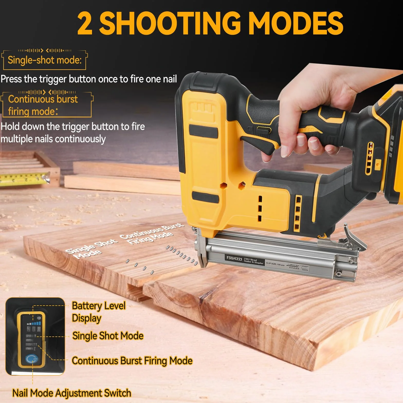 Cappotto senza fili 18GA compatibile con batteria Dewalt 20V MAX, chiodatrice a corona stretta senza spazzole con 1000 chiodi e 1000 graffette per fai-da-te e lavorazione del legno
