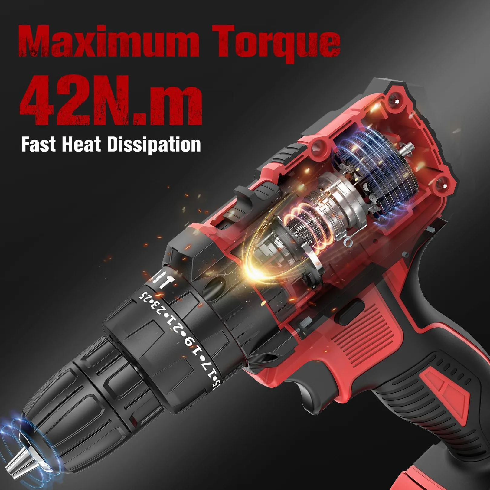 MHPRO Trapano Avvitatore Batteria 21V, Avvitatore a Batteria con Batterie 2.0Ah, 42Nm Avvitatore Elettrico, 25+3 Coppie, 2 Velocità, 23CS Accessori, LED Luce per Casa Progetto