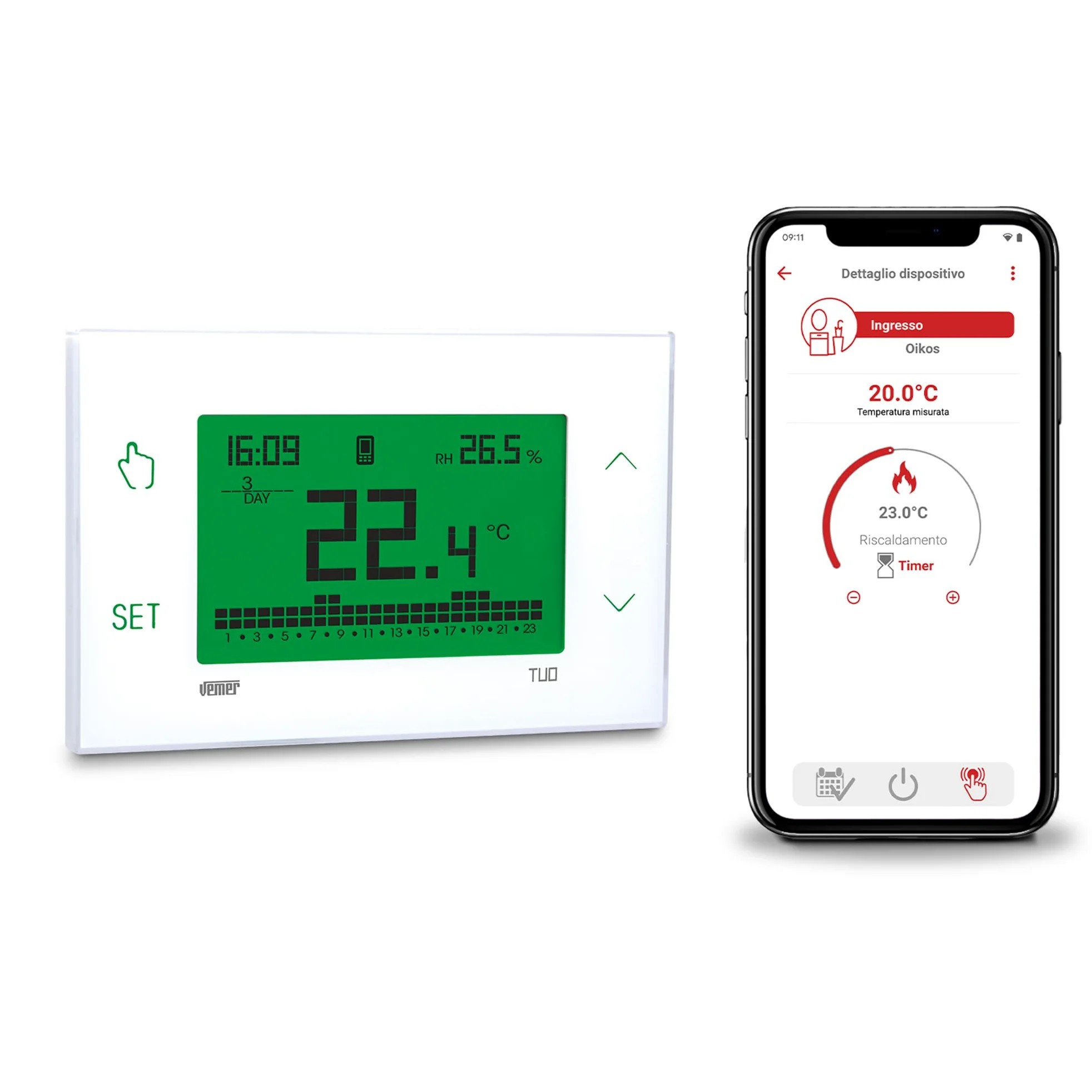 VEMER VE795800 TUO 4G - Termostato 4G-LTE con SIM Dati Inclusa, Cronotermostato Smart con APP, Configurazione Veloce con Bluetooth, Programmazione Settimanale per Caldaia, Alimentazione 230V, Bianco