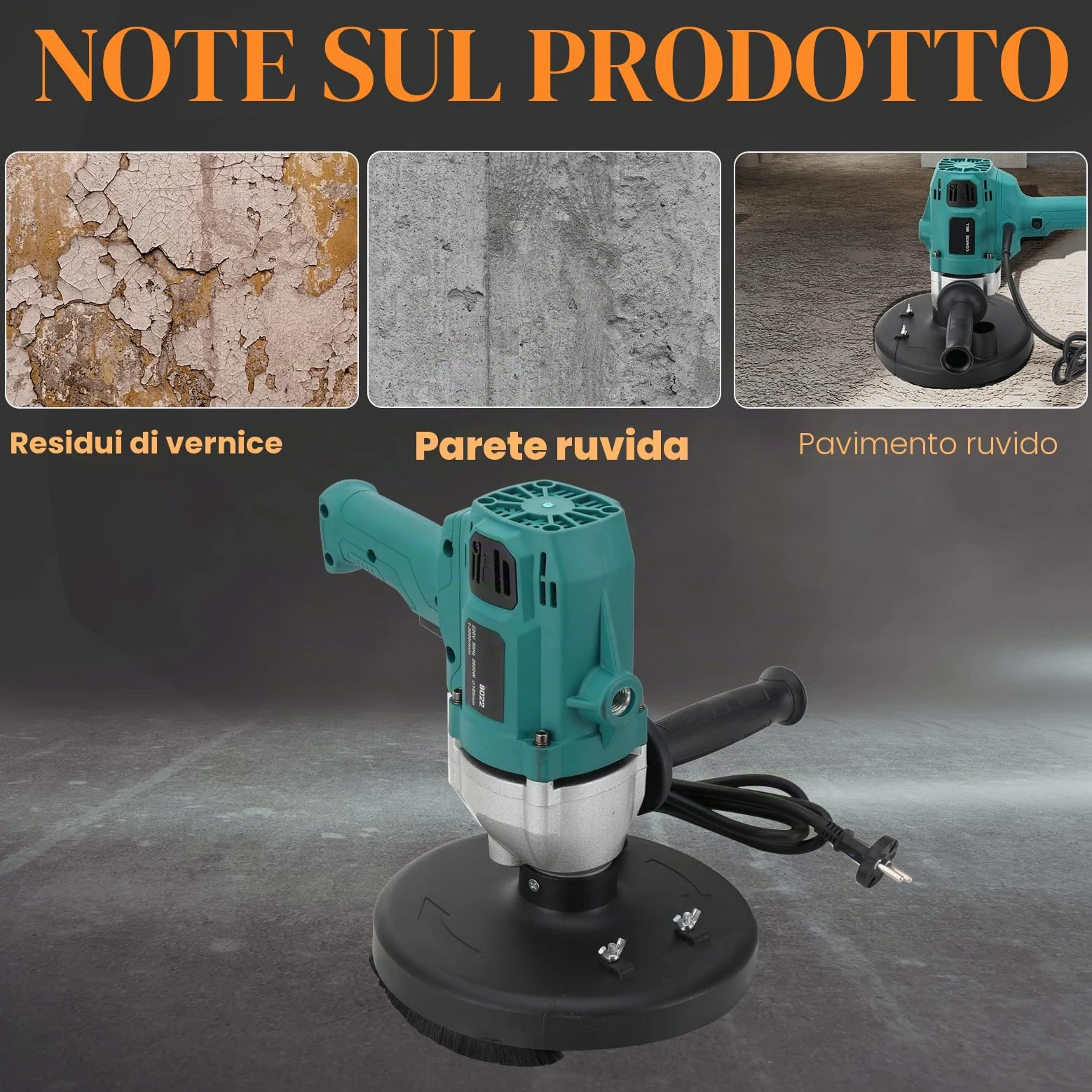 Smerigliatrice per cemento e calcestruzzo, 2600 W, 3000 giri/min, fresatrice e fresa per calcestruzzo, 180 mm, per lucidatura di pareti in cemento
