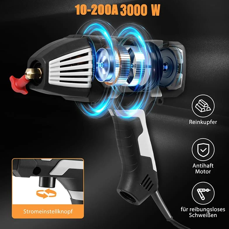 Saldatrice a mano, 220 V/3000 W, 200 A, saldatrice elettrodi con 6 regolazione dell'amperaggio, IGBT Inverter ARC, saldatrice portatile per elettrodi da 2,4 – 3,2 mm, riparazioni progetti di saldatura