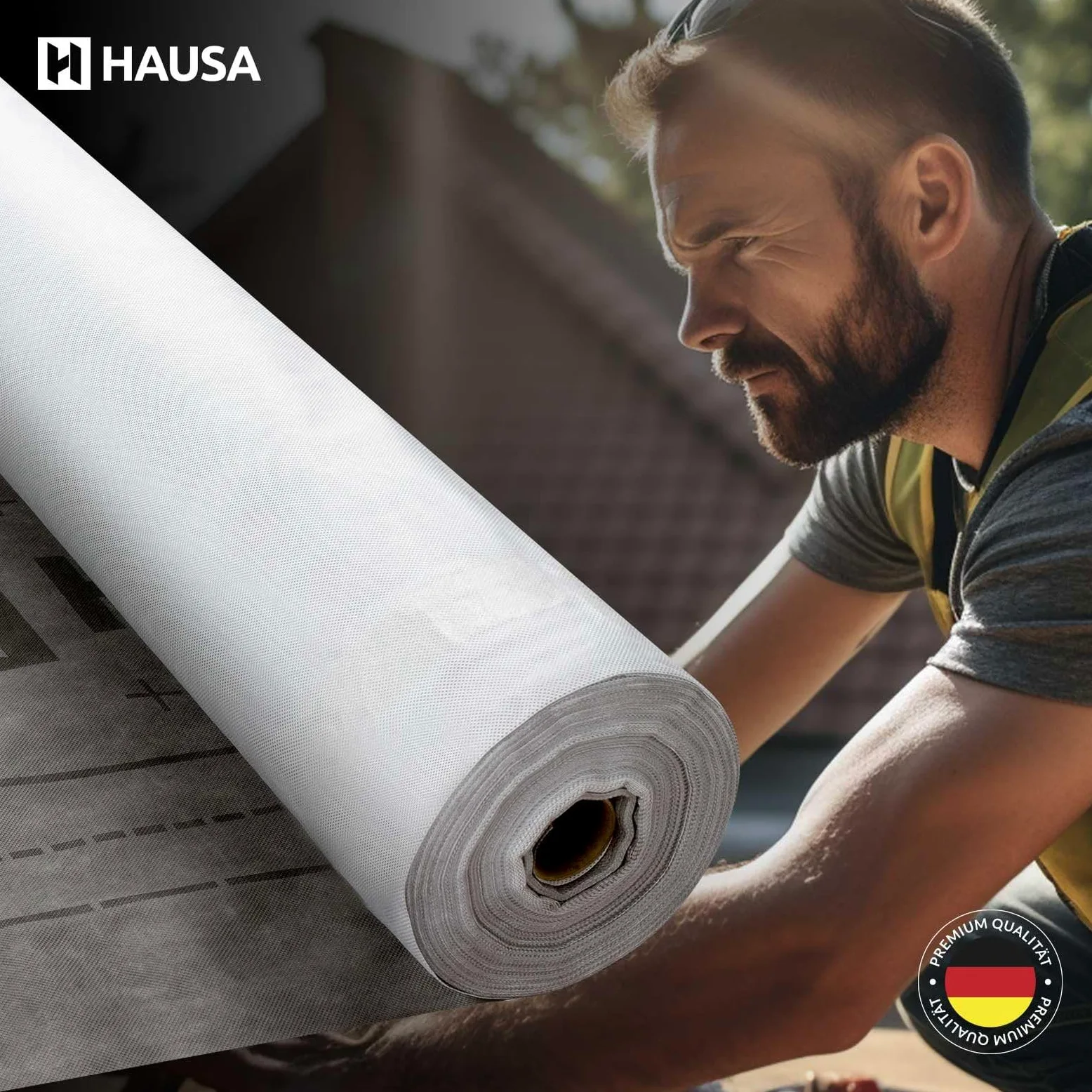 HAUSA Classic HU100SK - Binario flessibile a tre strati, ad alta diffusione, 1,5 m x 50 m (75 m²), 100 g/m², resistente agli strappi, resistente alle intemperie, con strisce autoadesive, impermeabile