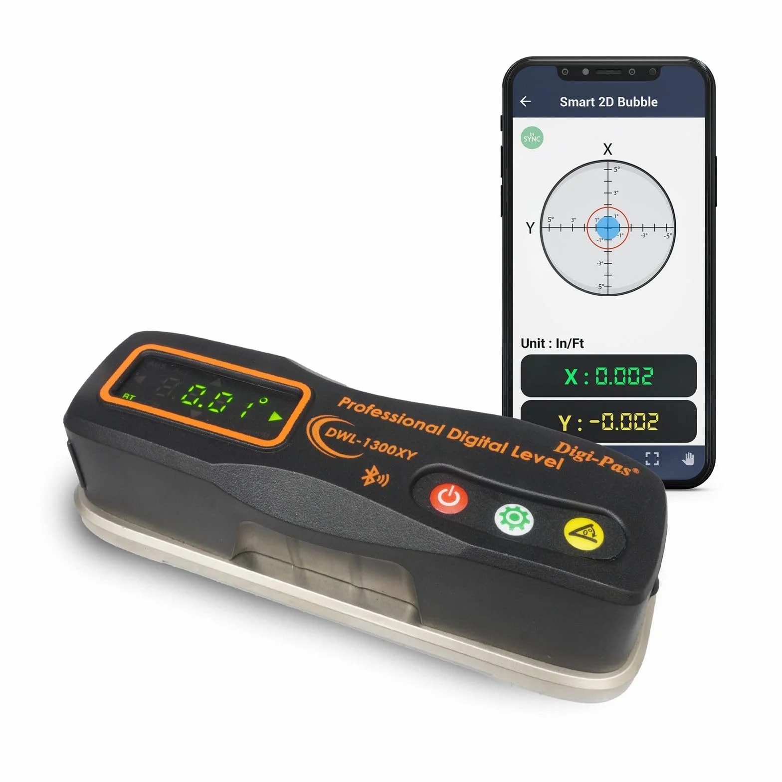 Digi-Pas DWL1300XY - Livello di precisione a 2 assi Bluetooth 0,2 cm/ft (0,2 mm/M) 6"