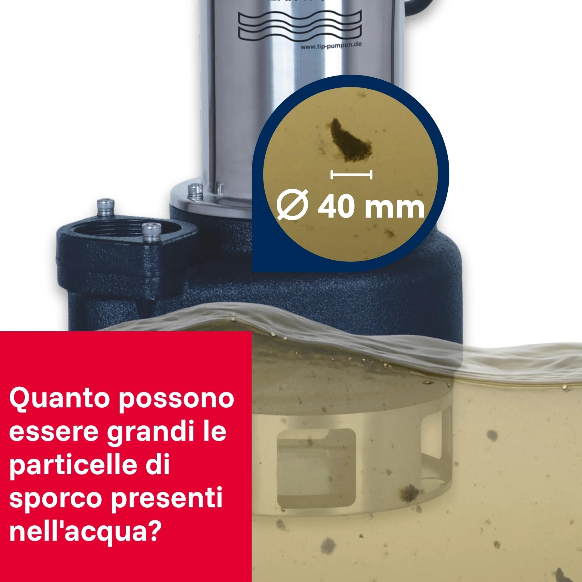 Pompa sommersa professionale per acque sporche T.I.P. - Acciaio inossidabile (portata 42.000 l/h, prevalenza 16 m, pressione 1,6 bar, granulometria 50 mm, acqua di lavaggio) Extrema 700/16-3 IX