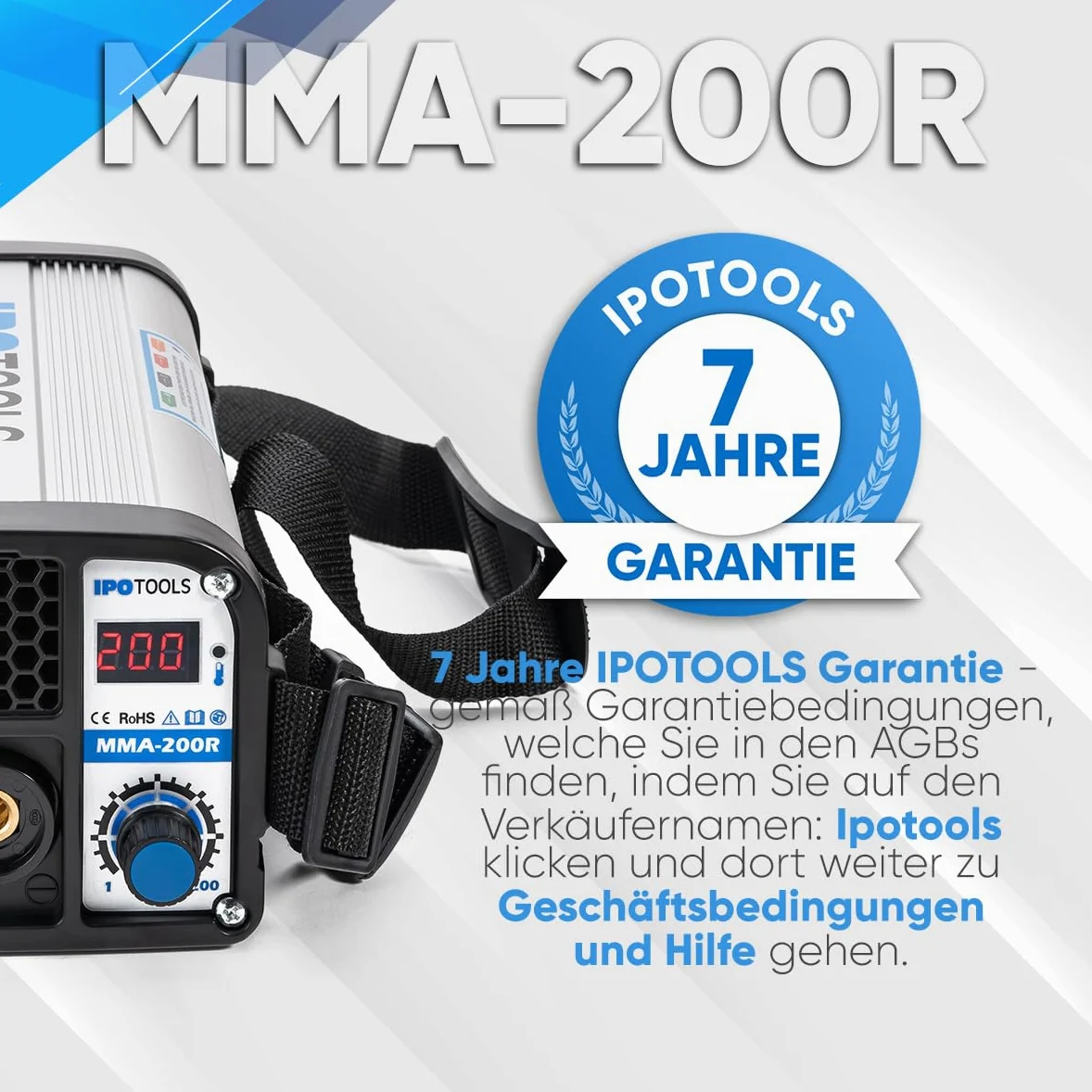 IPOTOOLS MMA-200R - Saldatrice a elettrodi IGBT MMA/E-Hand con display LCD da 200 Amper/230 V, anti-stick/hot star/Arc-Force/scudo di protezione