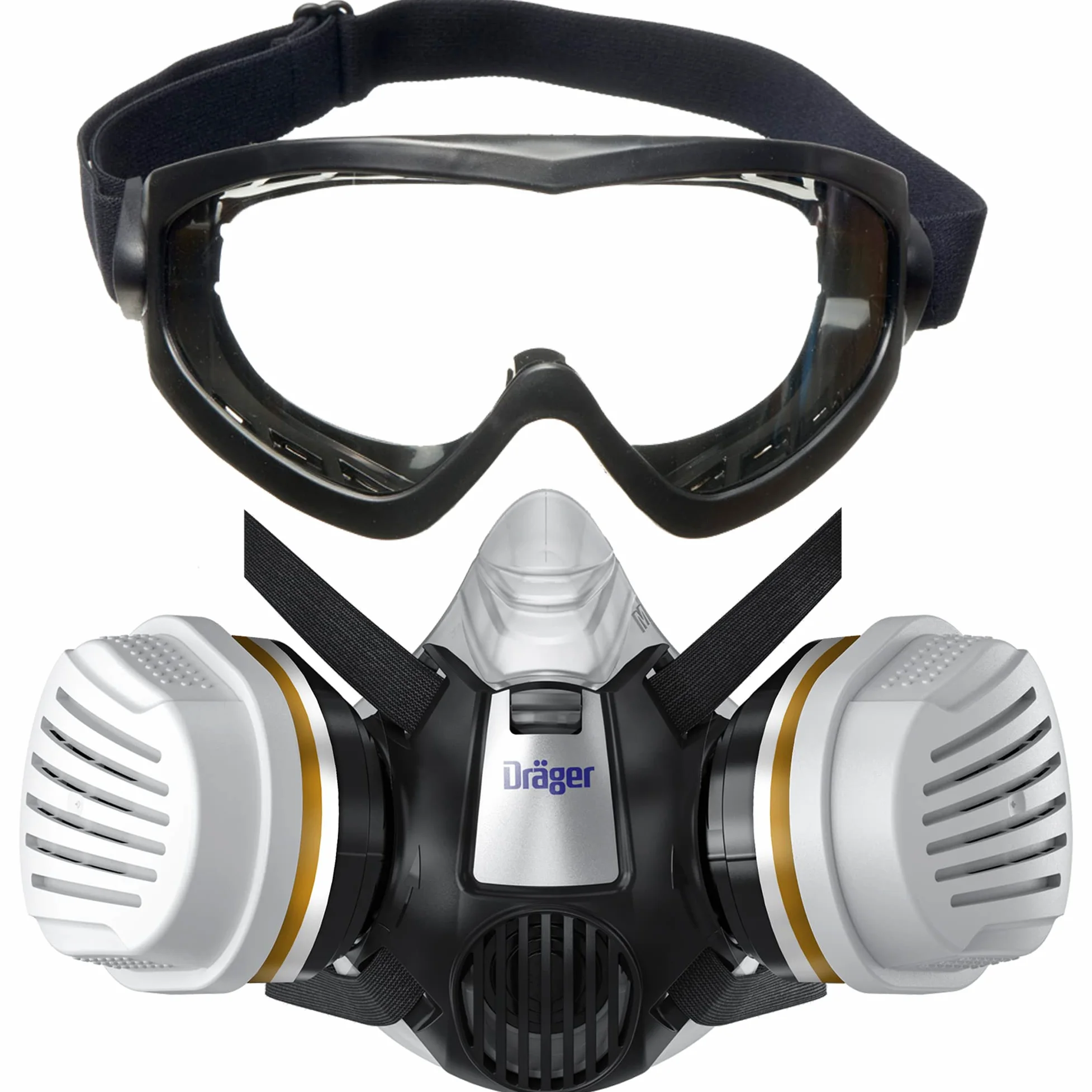 Dräger Set da pittore X-plore 3300 con filtro combinato A2P3 e occhiali di sicurezza X-pect 4200 a visione totale, per pittori e verniciatori, protezione contro vapori, gas e polveri sottili