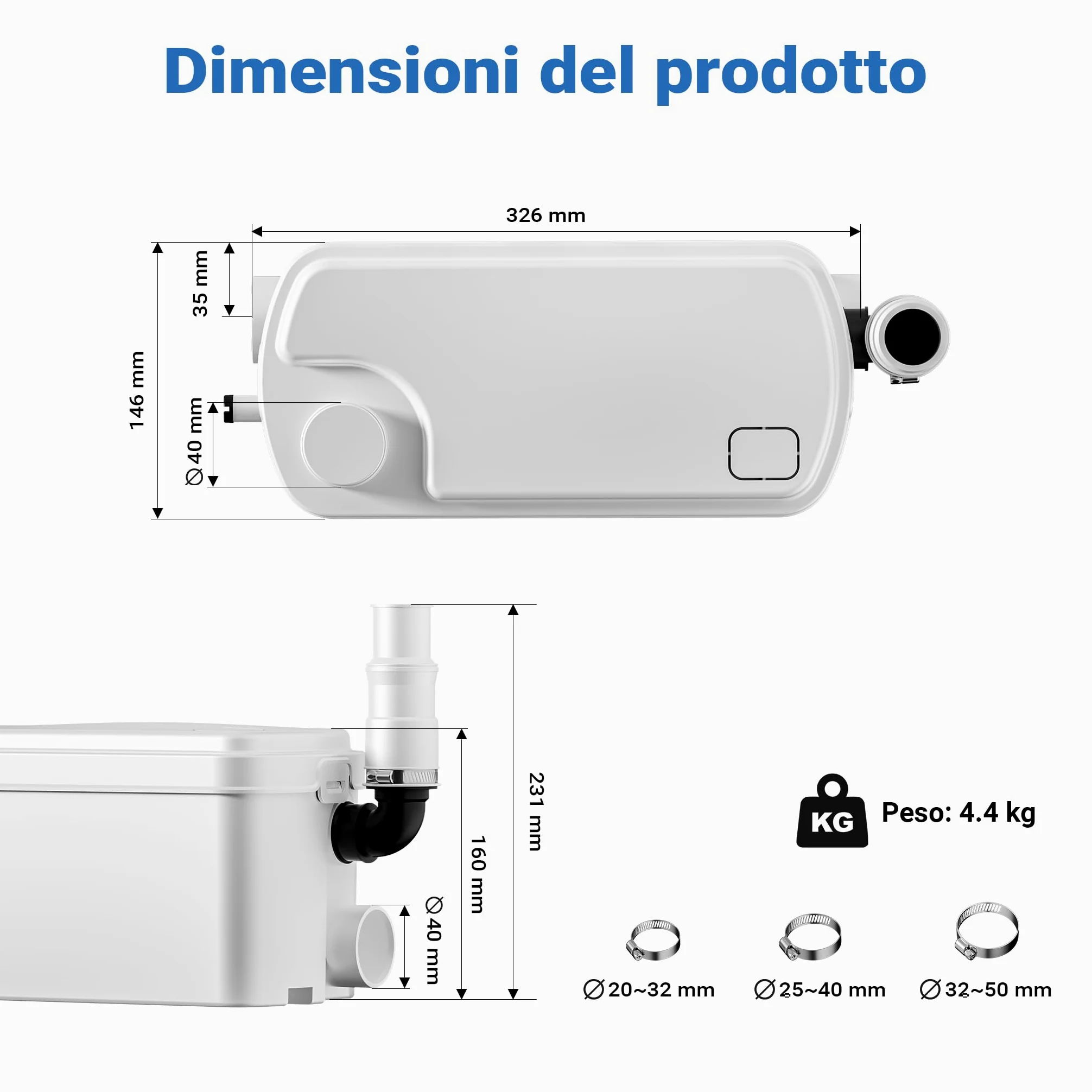 XPOtool Stazione di sollevamento 3/1 250W con 3 ingressi per doccia, lavabo