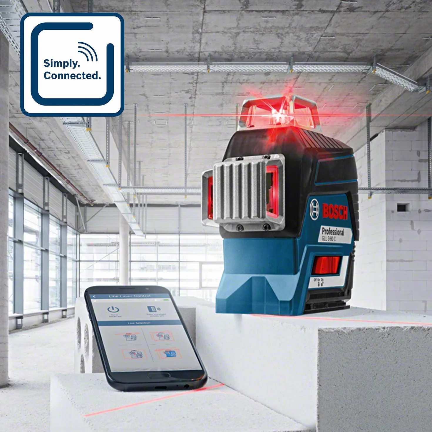 Bosch Professional GLL 3-80 C Livella Laser Rosso, con App, Raggio d’Azione Fino a 30 m, 4 Pile AA, 12 V, Set di 2 Pezzi
