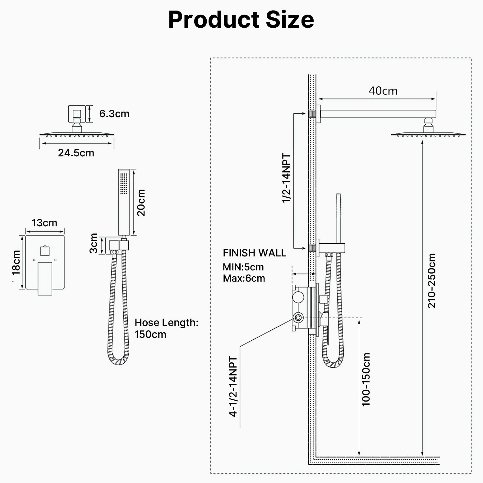 Namuoto Sistemi Doccia Nero, Set Doccia Completo con Miscelatore Incasso, Soffione Doccia a Pioggia Quadrato da 24.5x24.5cm