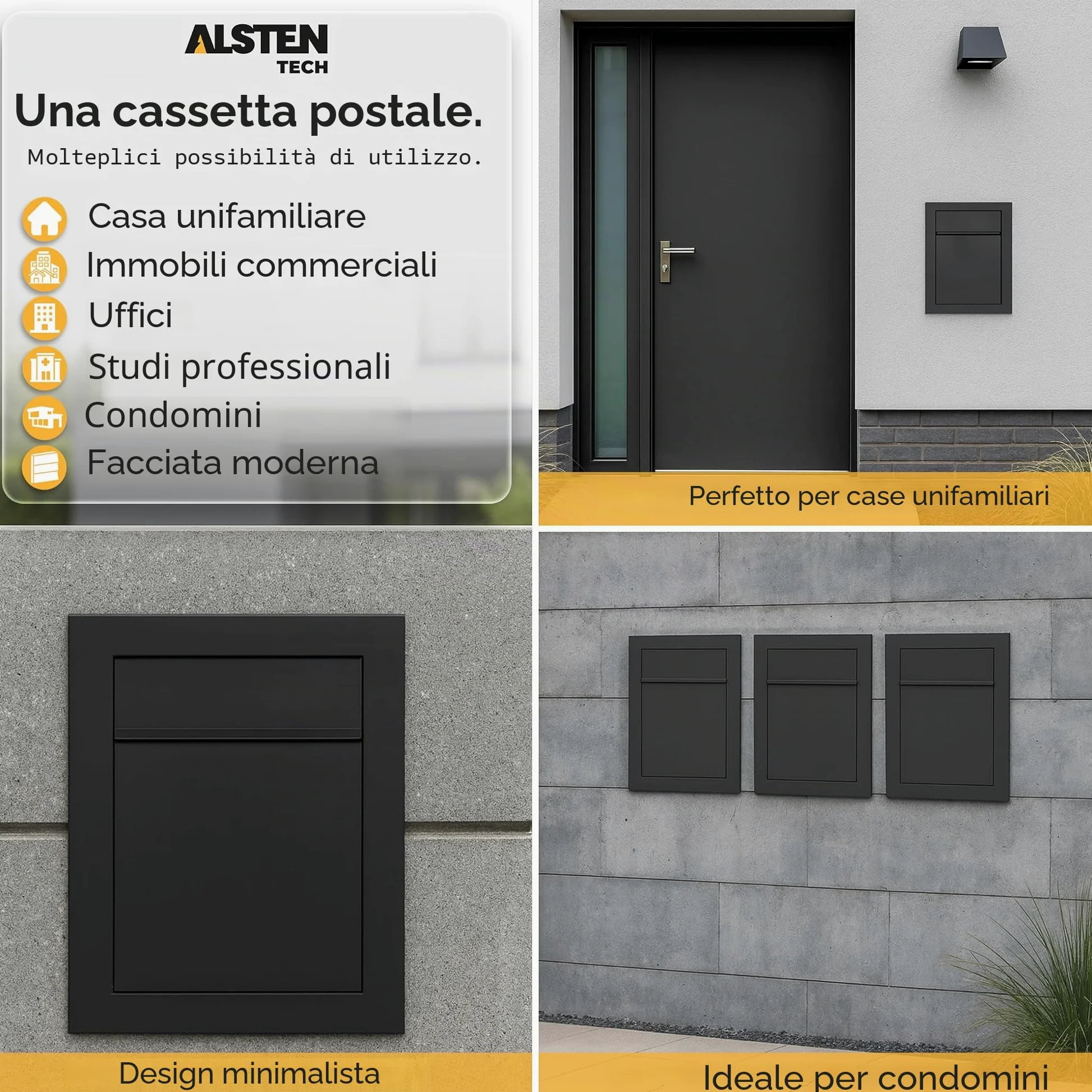 Cassetta della posta da incasso RAL7016 Antracite, in acciaio galvanizzato verniciato a polvere, installazione a filo muro, resistente agli agenti atmosferici, montaggio a parete con