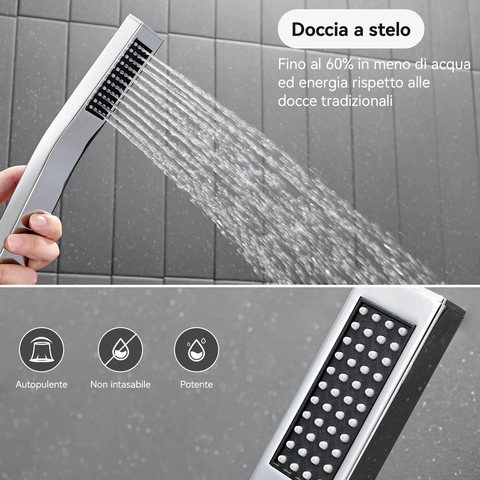 Auralum Colonna Doccia senza Miscelatore, Colonna Doccia Acciaio Inox con Saliscendi Doccia Altezza Regolabile 72-110cm, Asta Doccia con Soffione e Doccetta, Ideal Standard Gruppo Doccia per Vasca