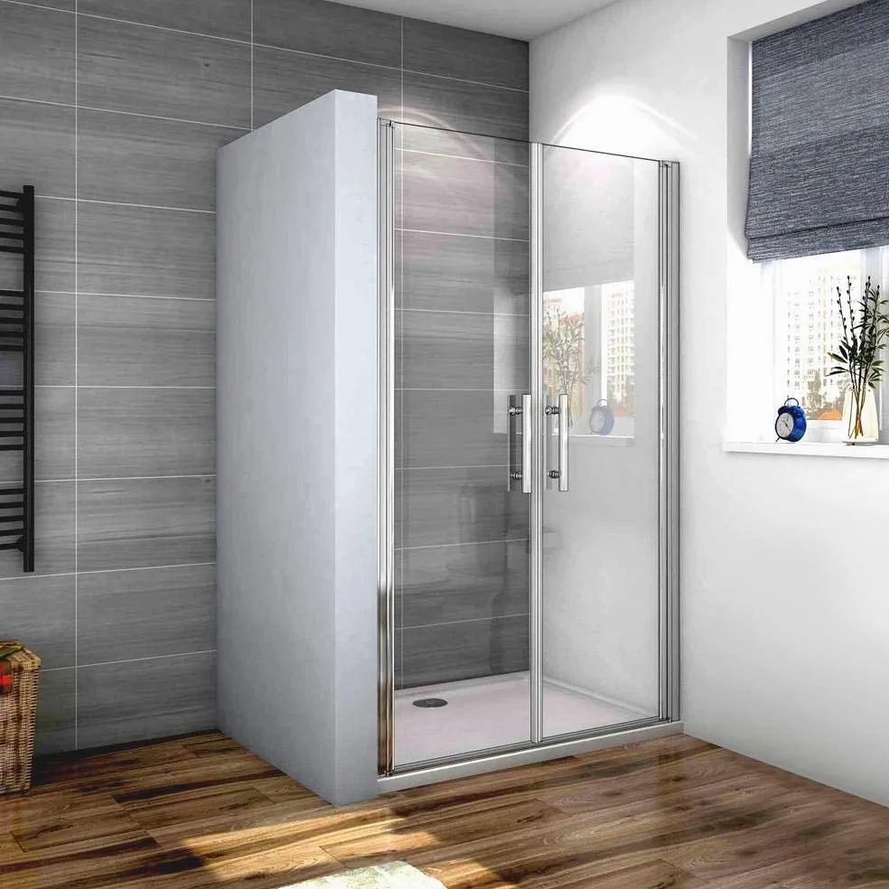Box Doccia Per Nicchia 90x185cm Doppie Porte Battenti Saloon in Vetro 6mm Temperato Trasparente Anticalcare Profilo Cromato Lucido